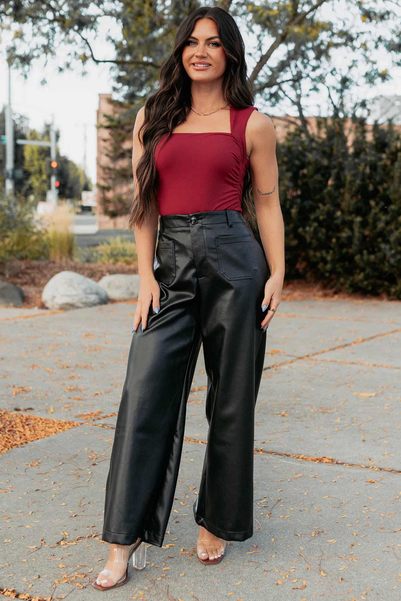 More Than Usual Wide-Leg Faux Leather Pant (Black) - Image 5