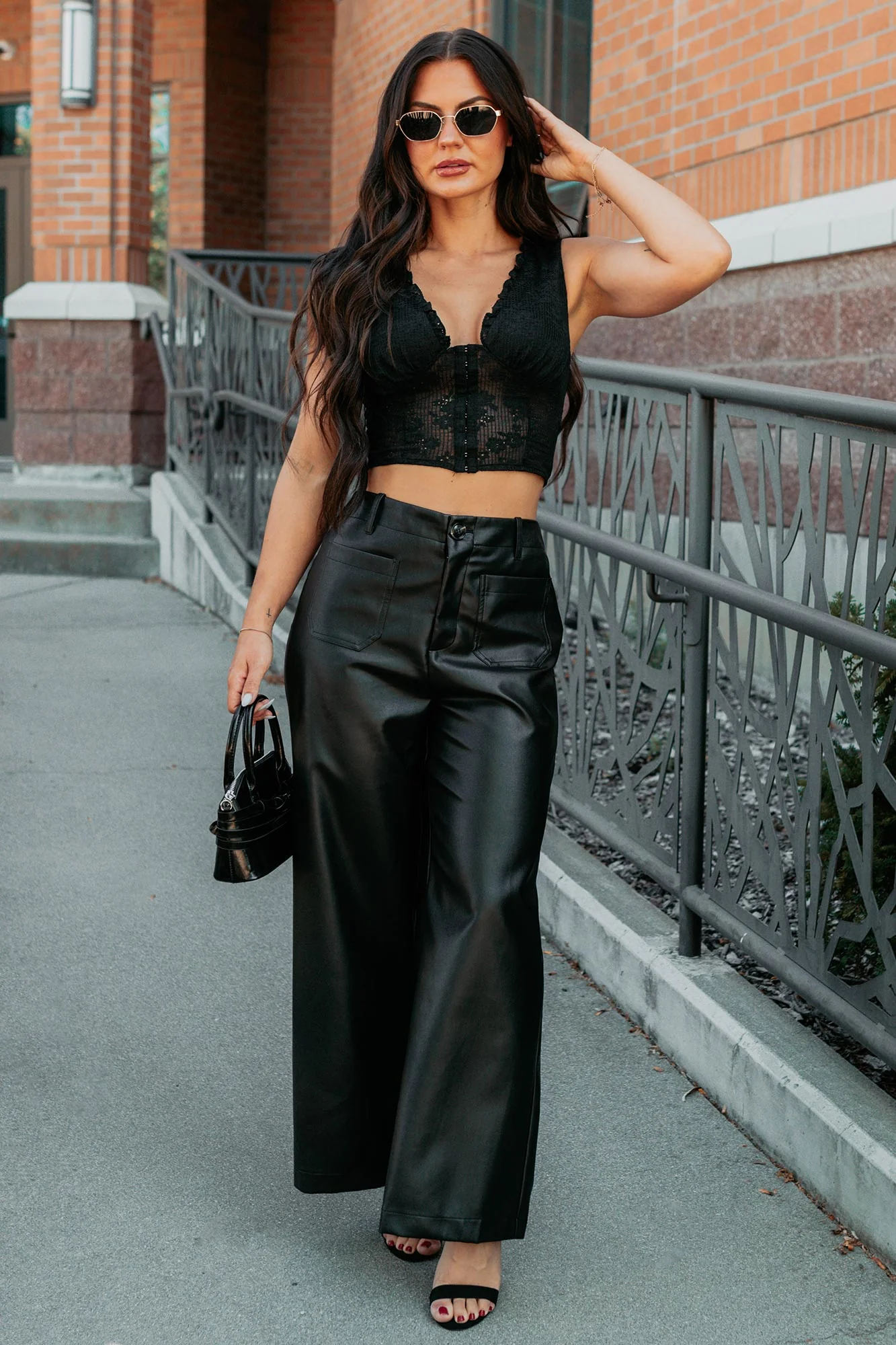 More Than Usual Wide-Leg Faux Leather Pant (Black) - Image 9