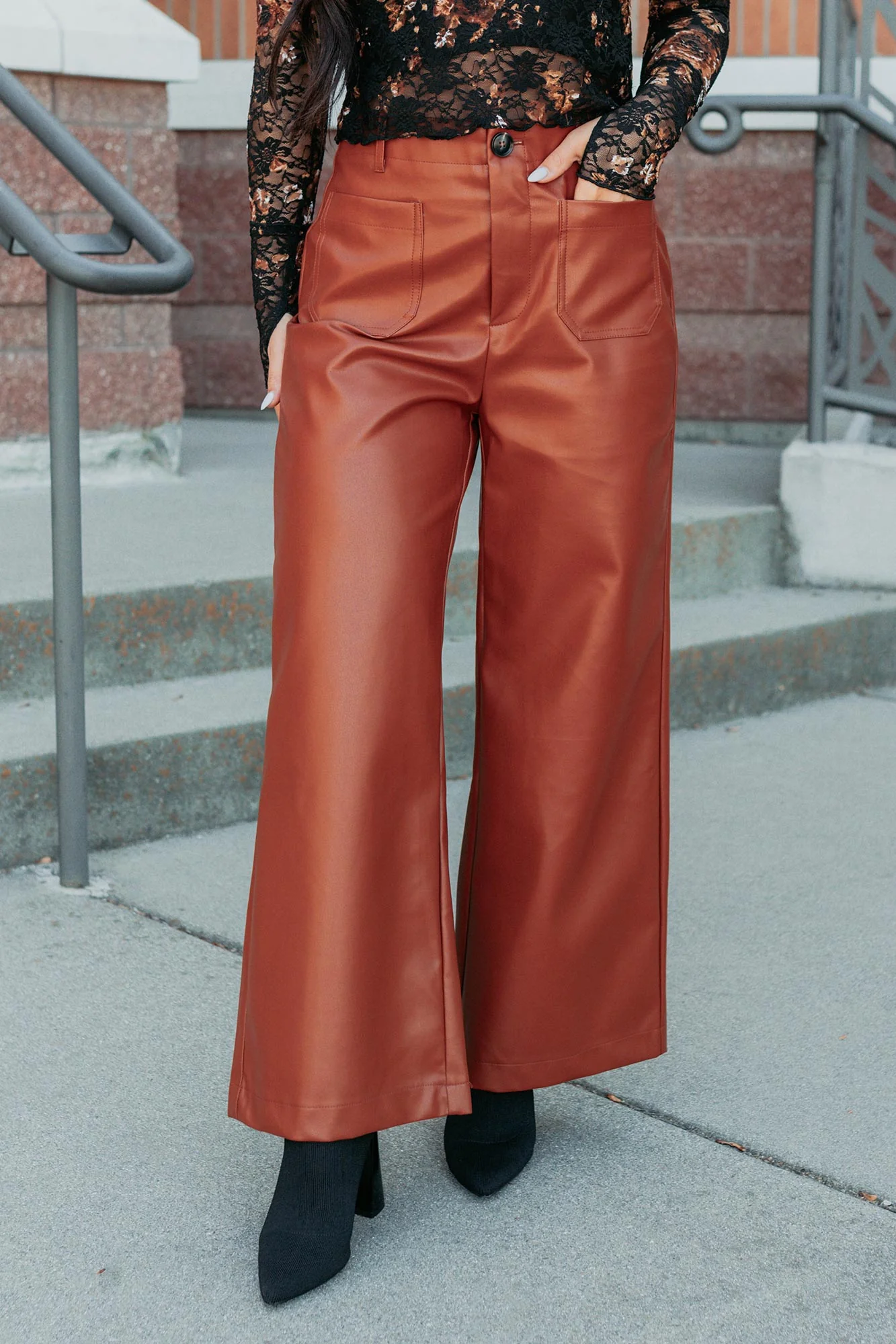 More Than Usual Wide-Leg Faux Leather Pant (Camel) - Image 12