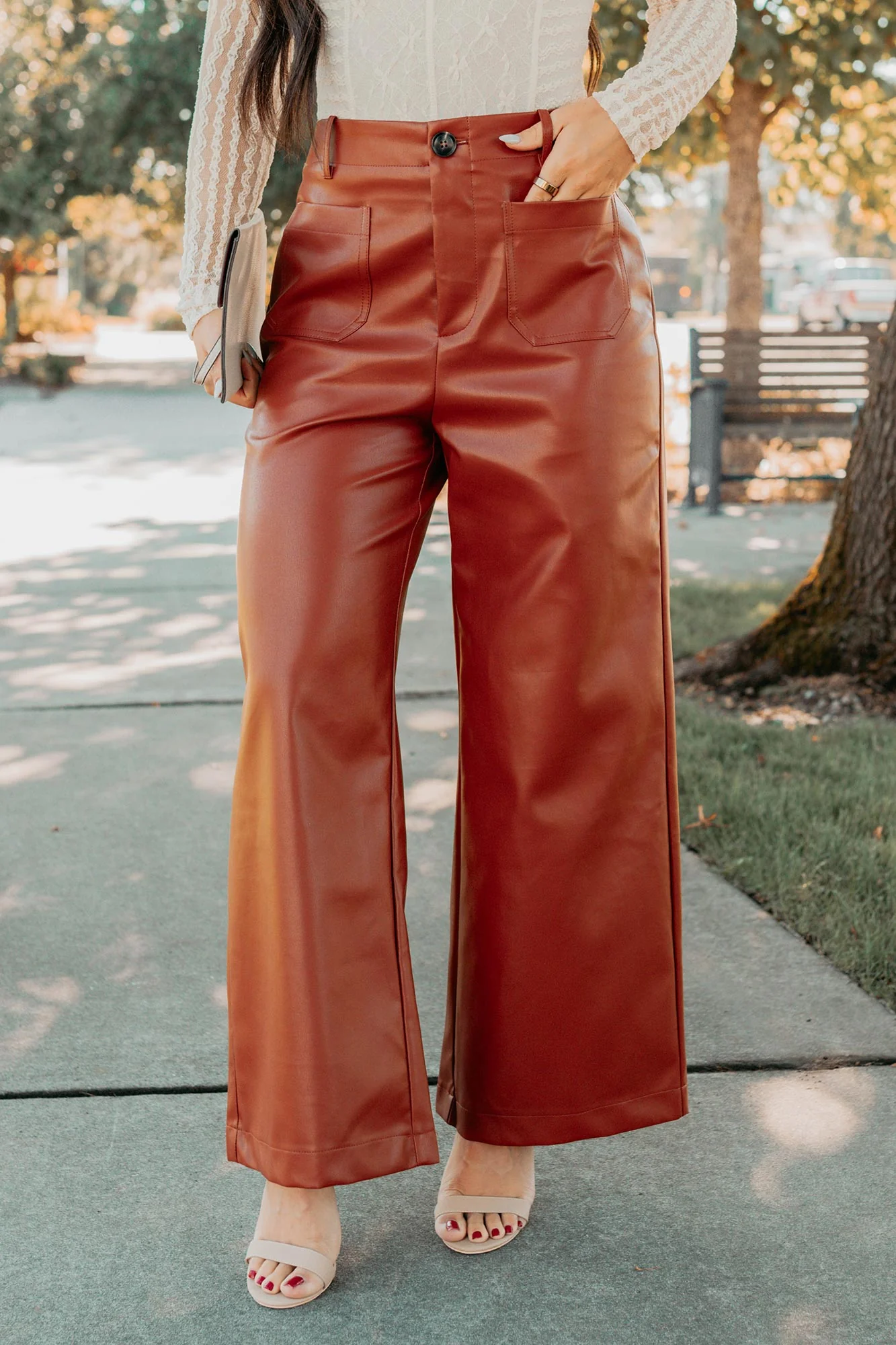 More Than Usual Wide-Leg Faux Leather Pant (Camel) - Image 2