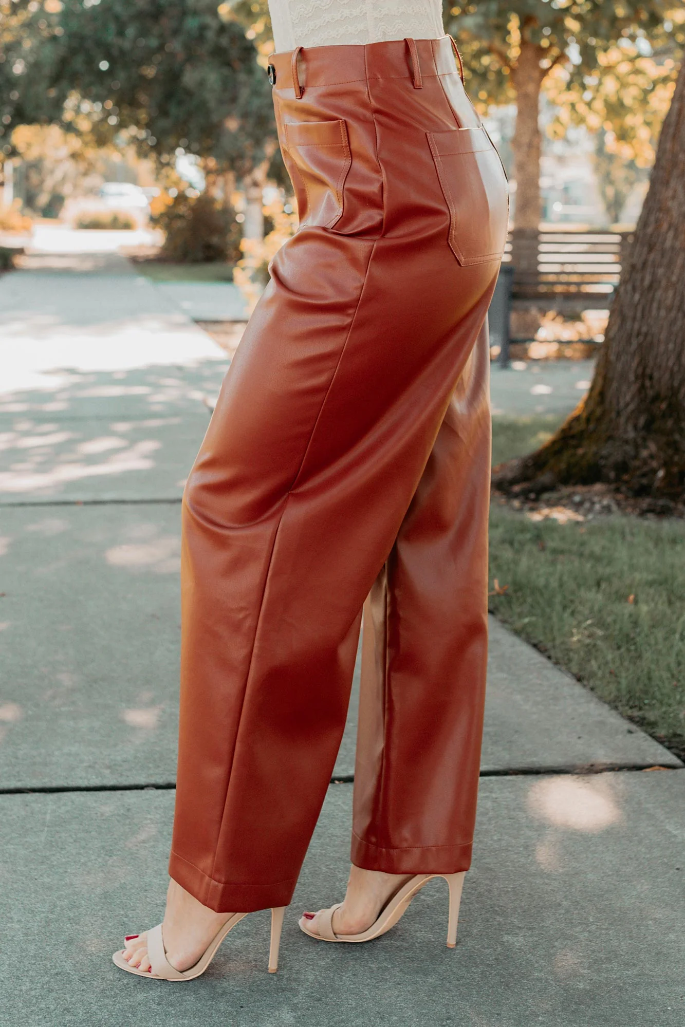 More Than Usual Wide-Leg Faux Leather Pant (Camel) - Image 4