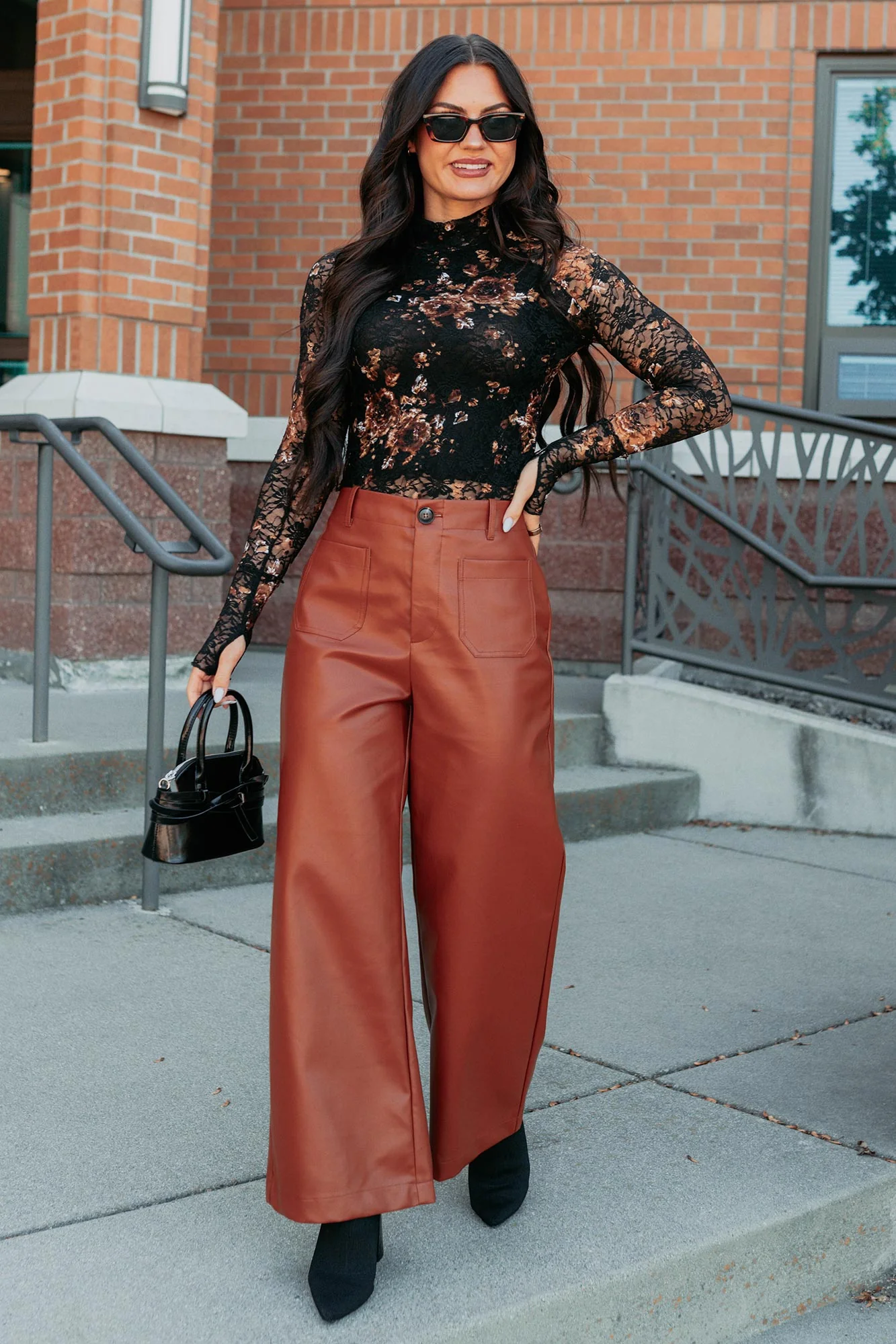 More Than Usual Wide-Leg Faux Leather Pant (Camel) - Image 7