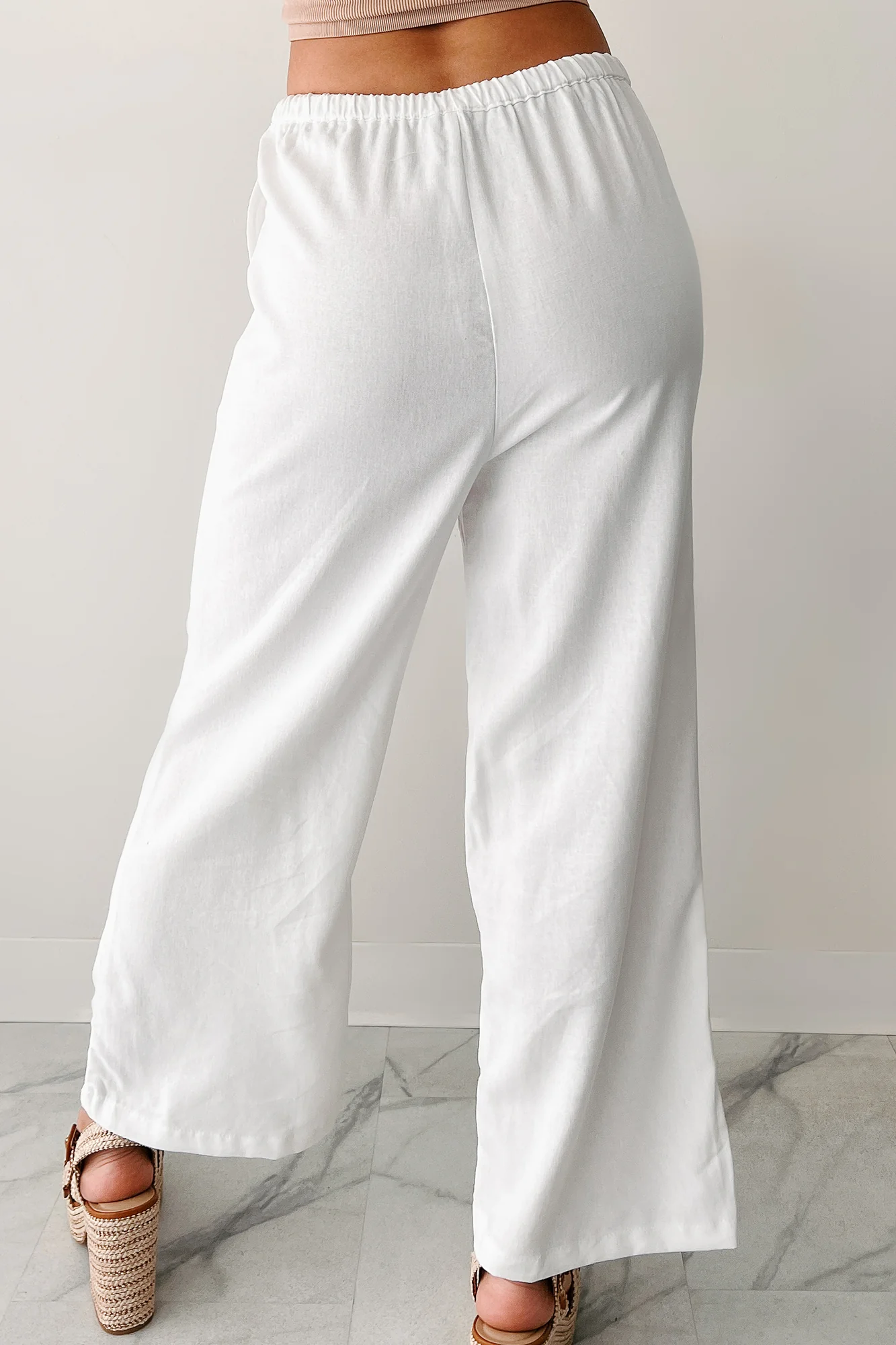Morning Glow Linen Drawstring Pants (White) - Image 4
