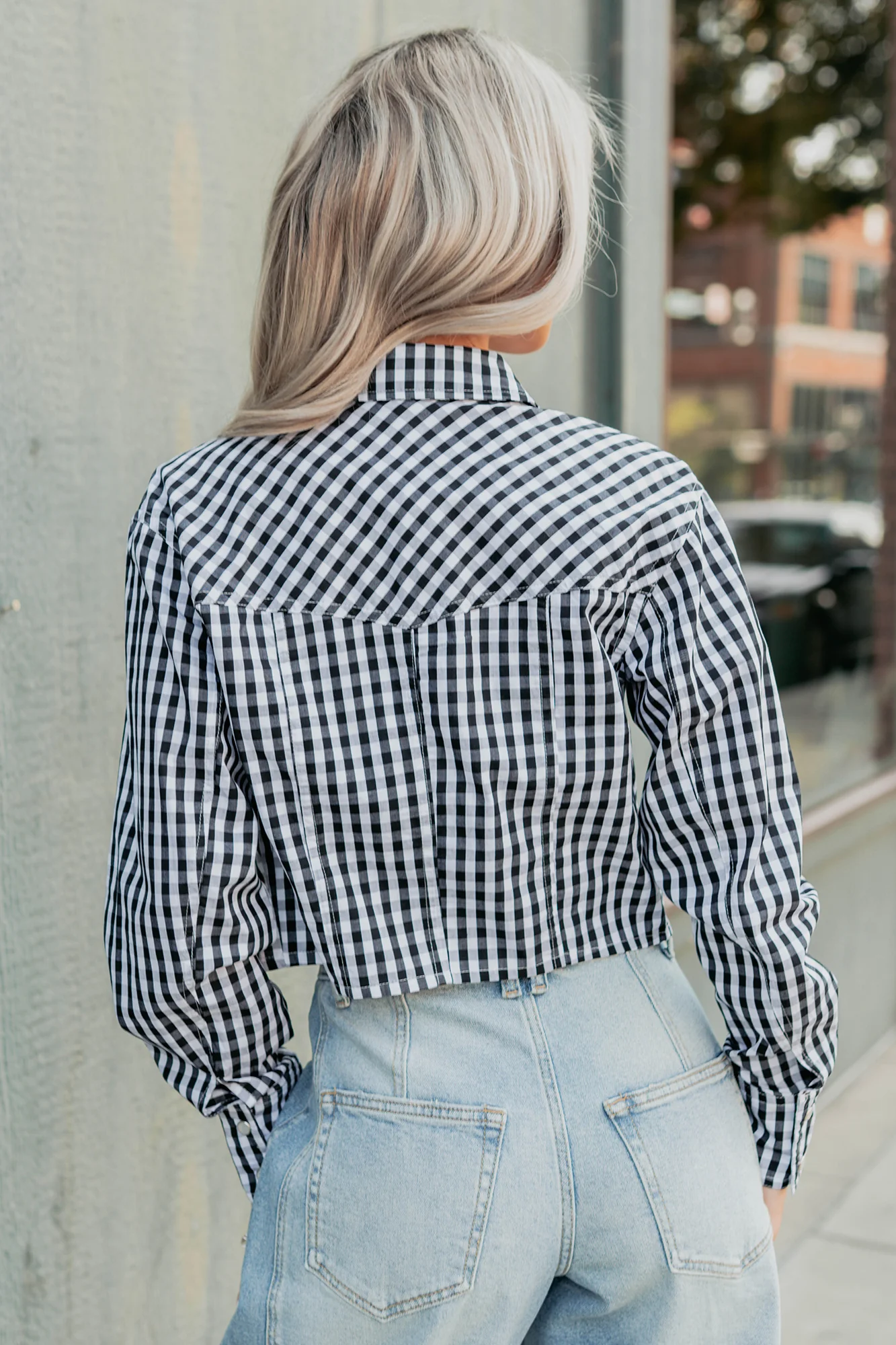 Morning Markets Signature 8 Gingham Crop Shirt (Black) - Image 4