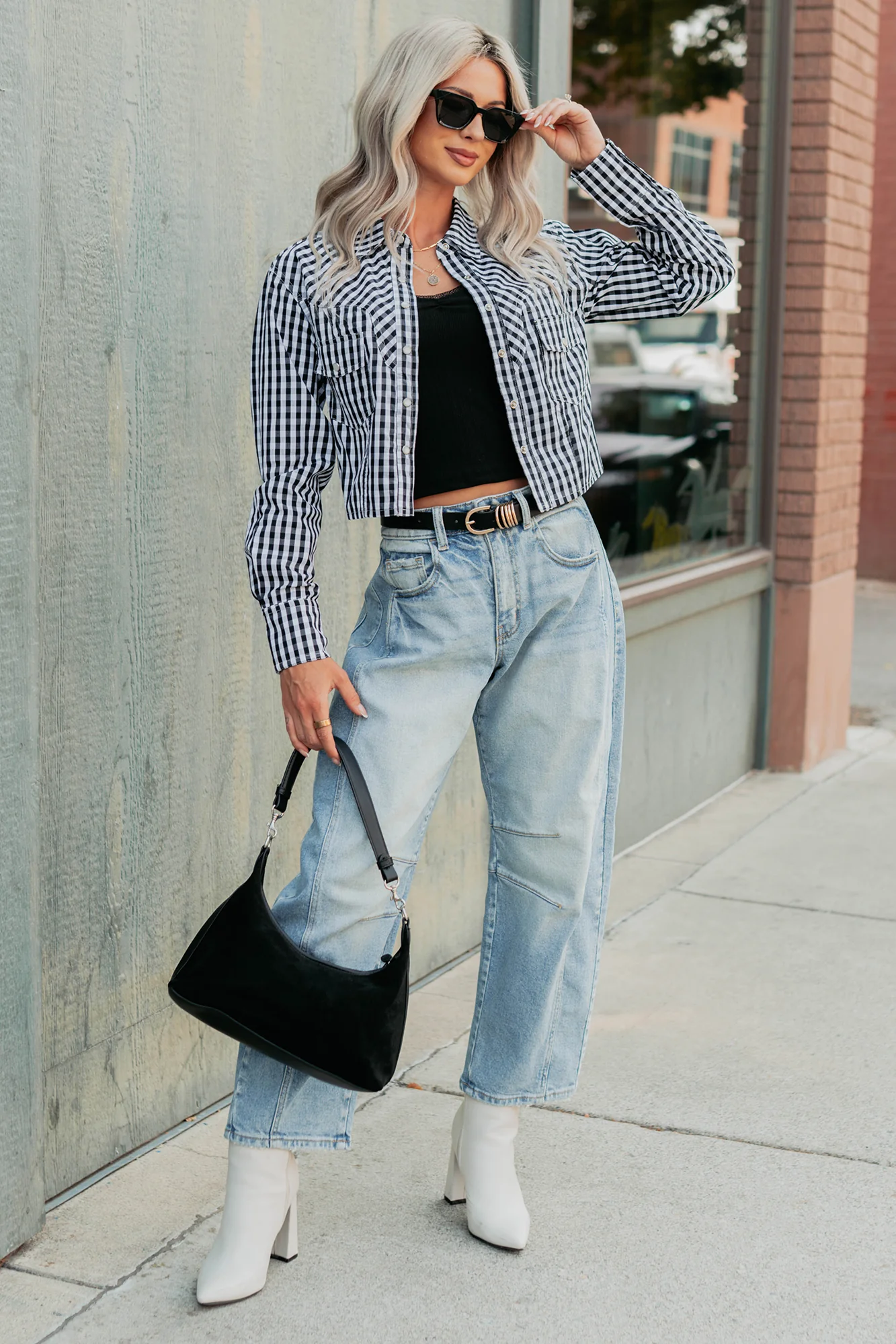 Morning Markets Signature 8 Gingham Crop Shirt (Black) - Image 8