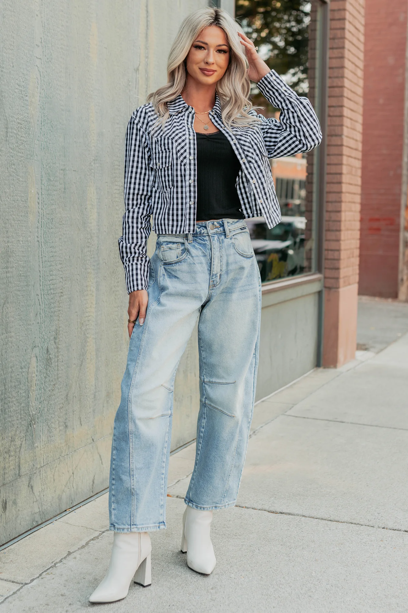 Morning Markets Signature 8 Gingham Crop Shirt (Black) - Image 9