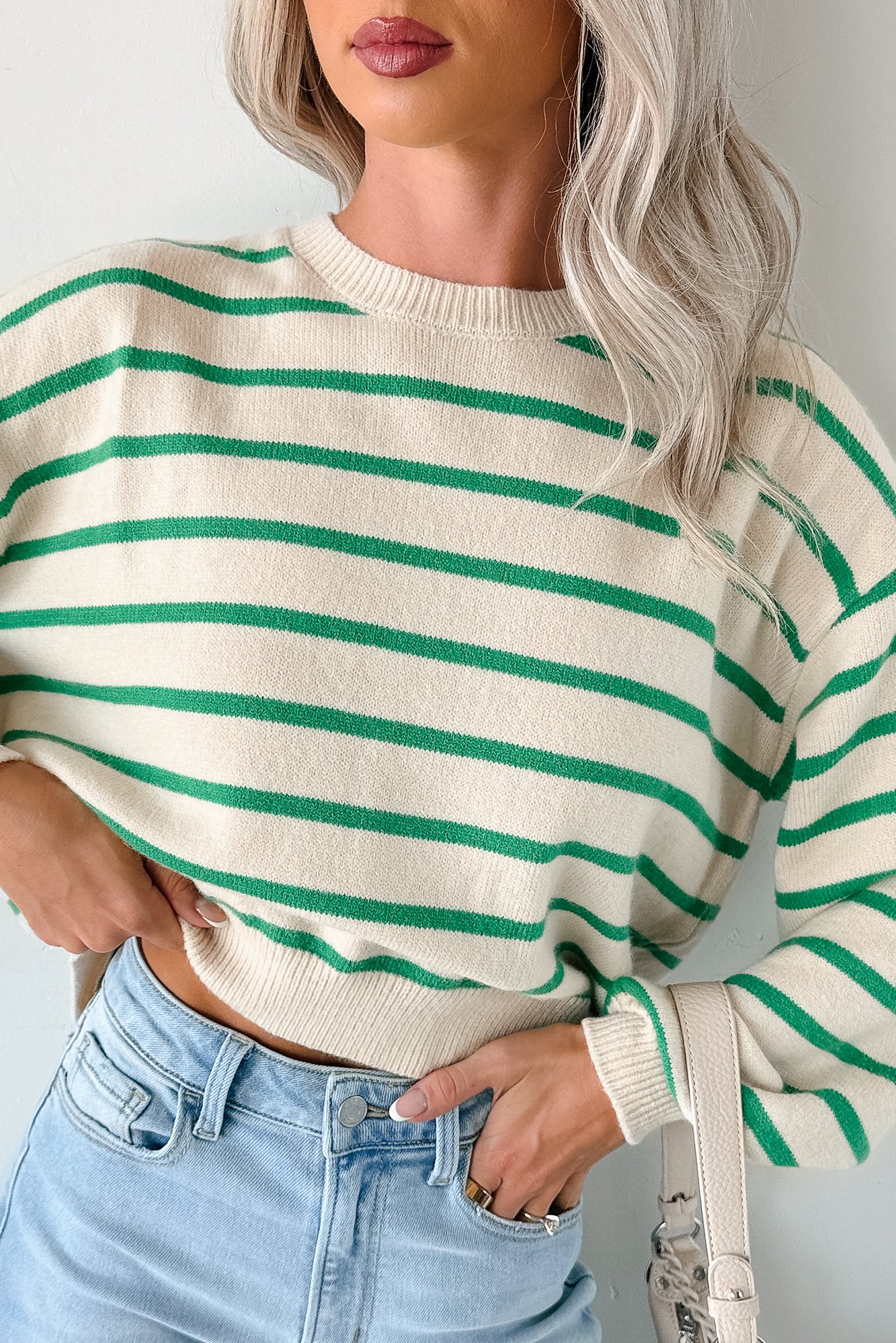 Morning Rituals Striped Button Detail Sweater (Green) - Image 10