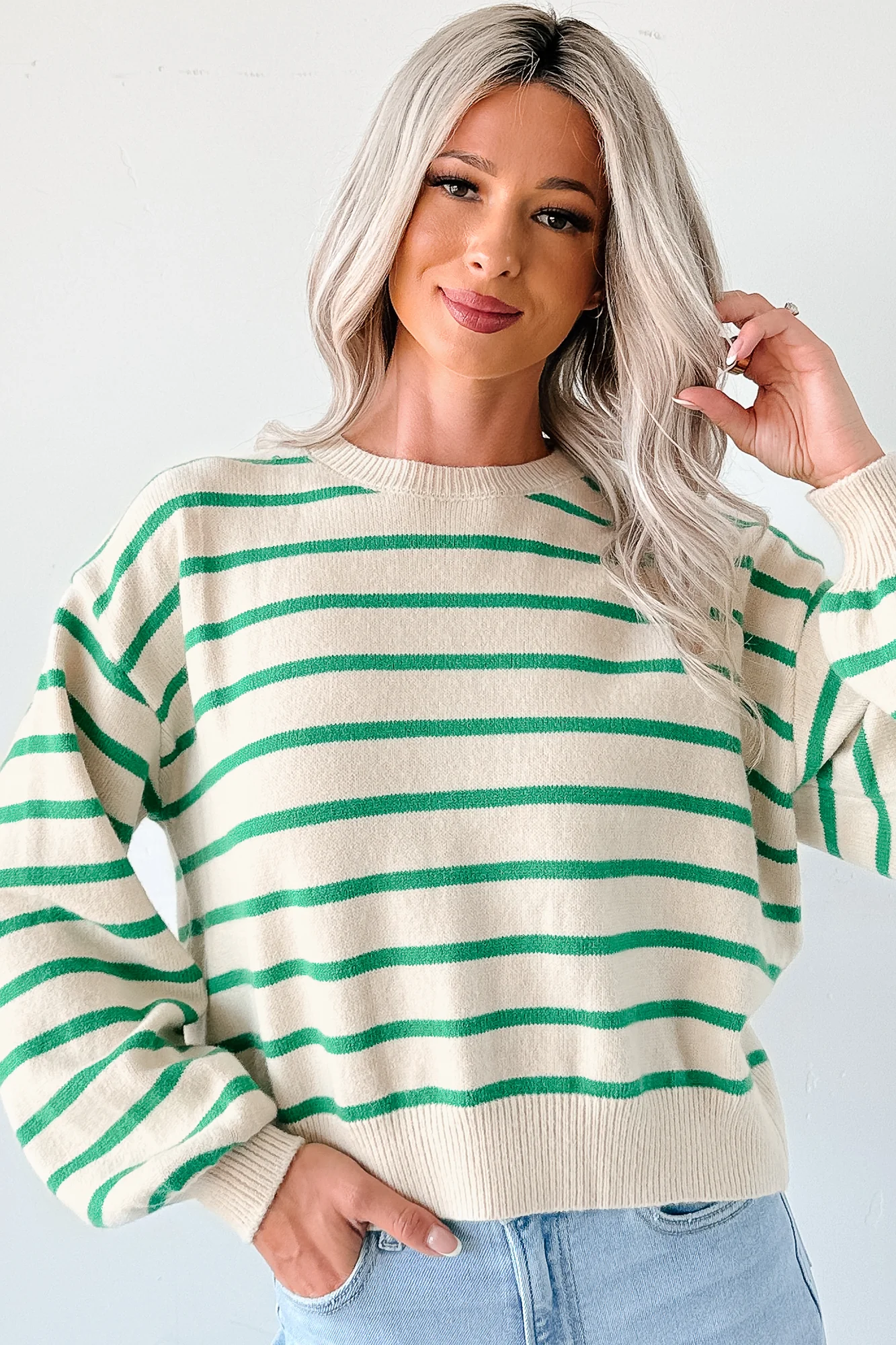 Morning Rituals Striped Button Detail Sweater (Green) - Image 11