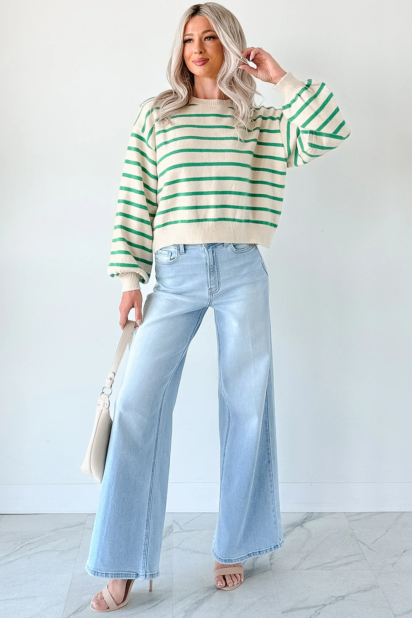 Morning Rituals Striped Button Detail Sweater (Green) - Image 12