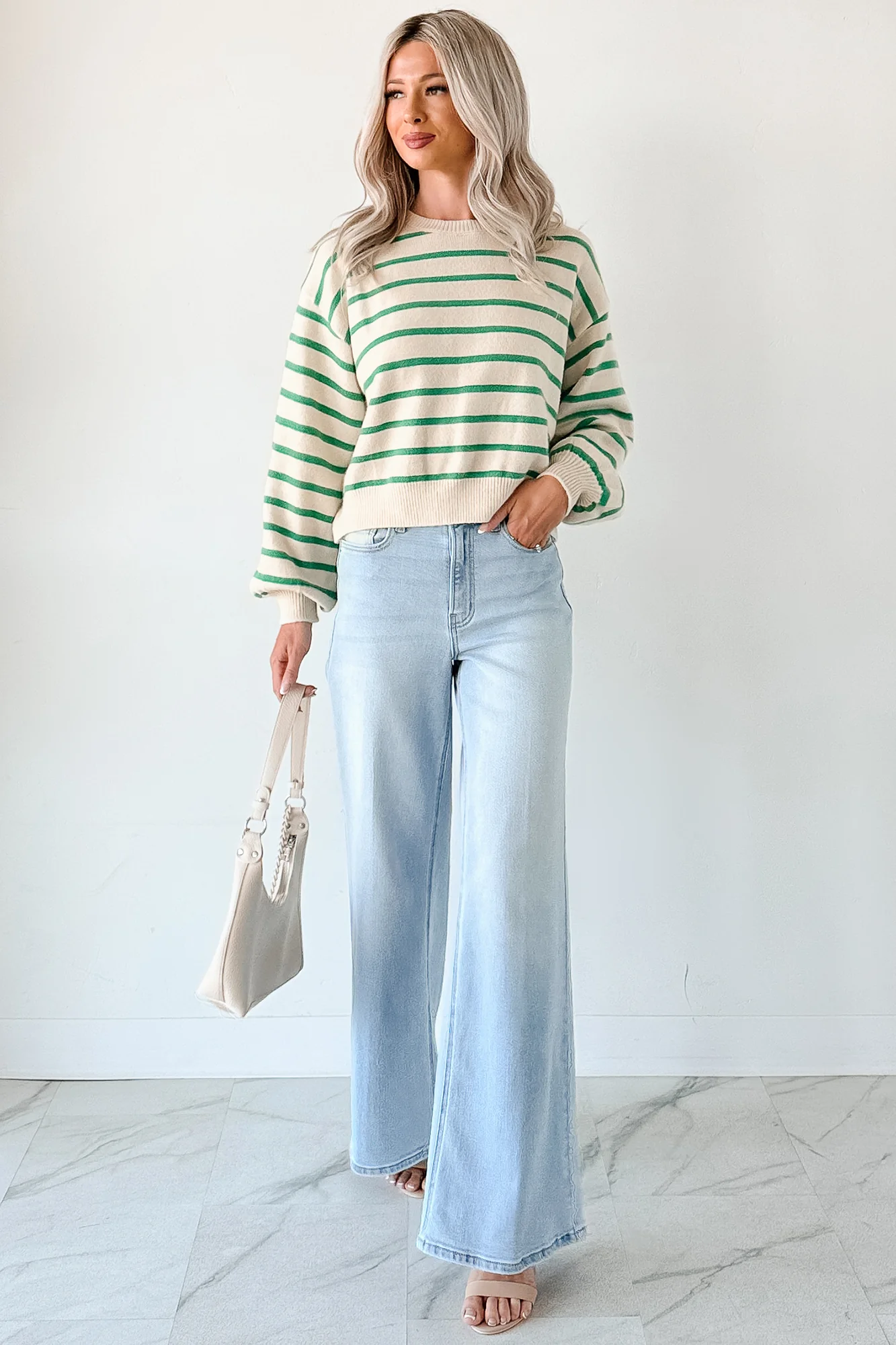 Morning Rituals Striped Button Detail Sweater (Green) - Image 13