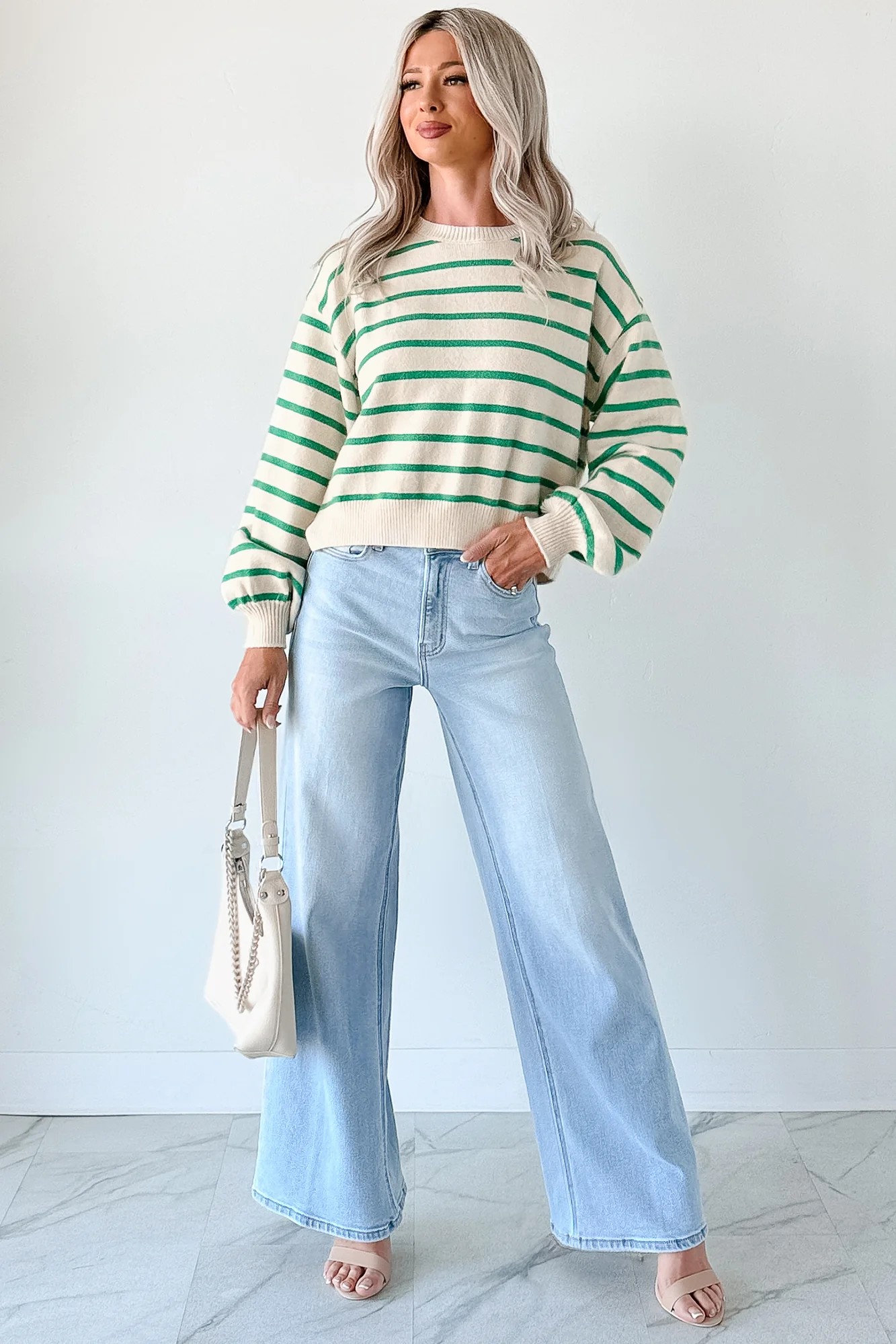 Morning Rituals Striped Button Detail Sweater (Green) - Image 14
