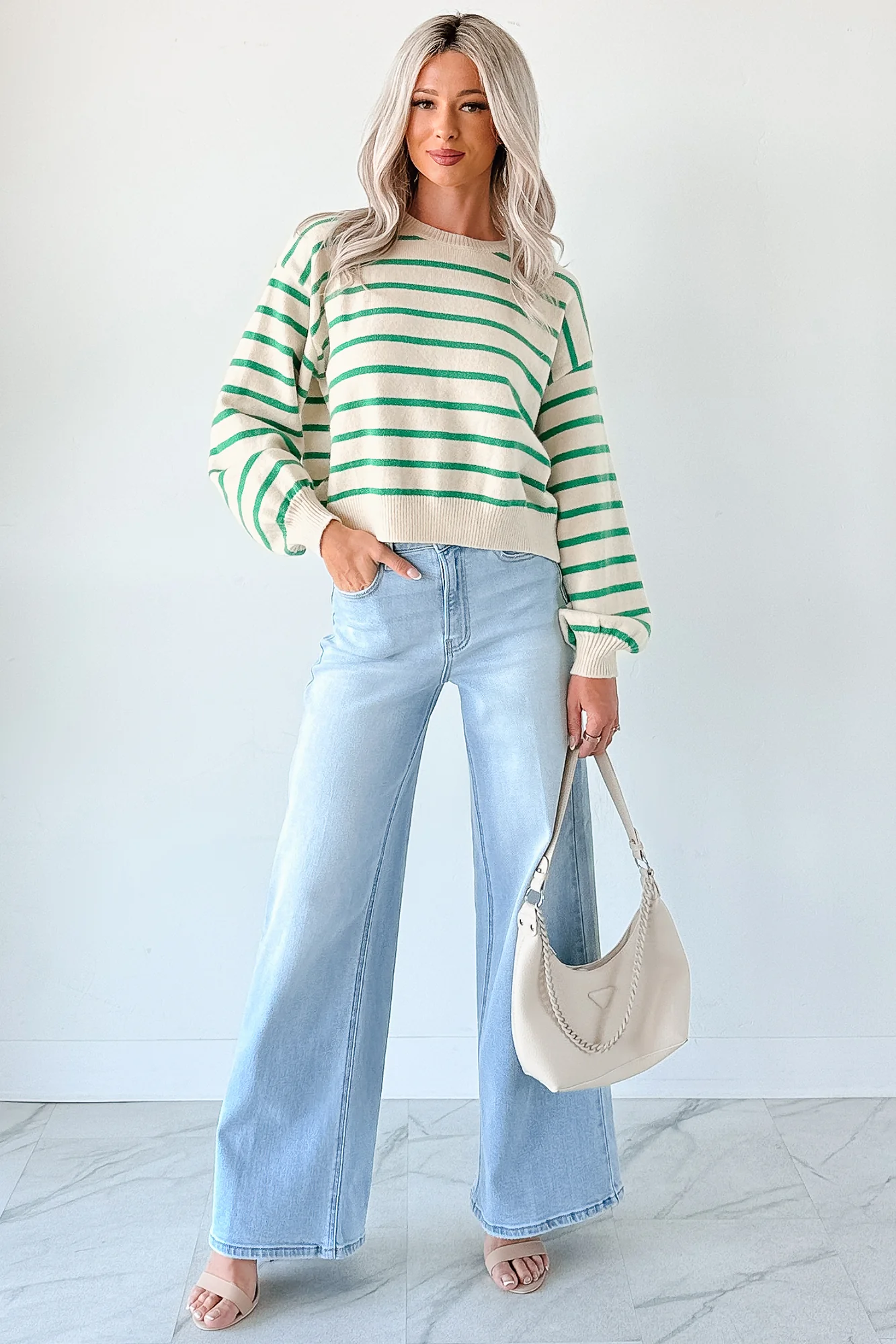 Morning Rituals Striped Button Detail Sweater (Green) - Image 15