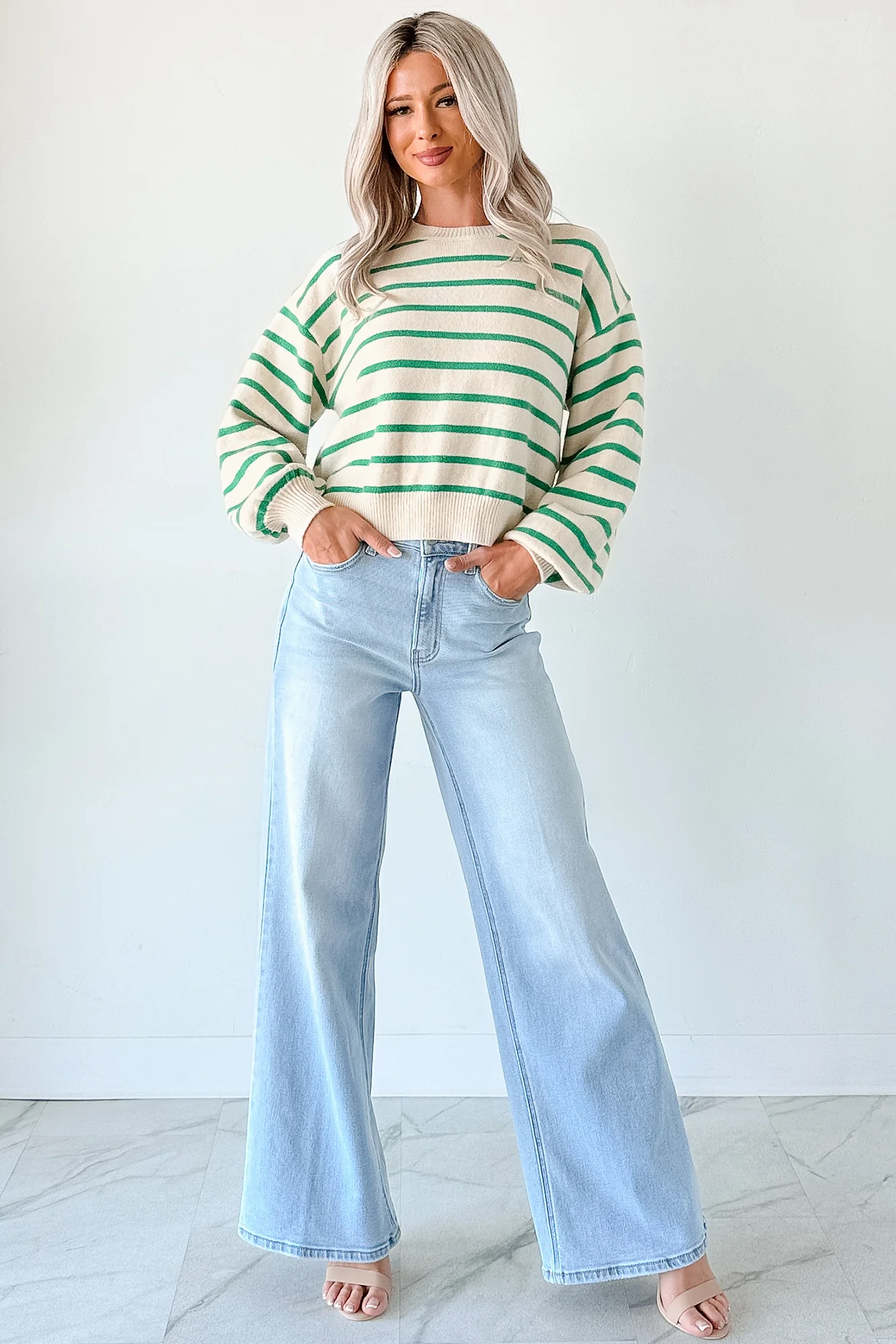 Morning Rituals Striped Button Detail Sweater (Green) - Image 16
