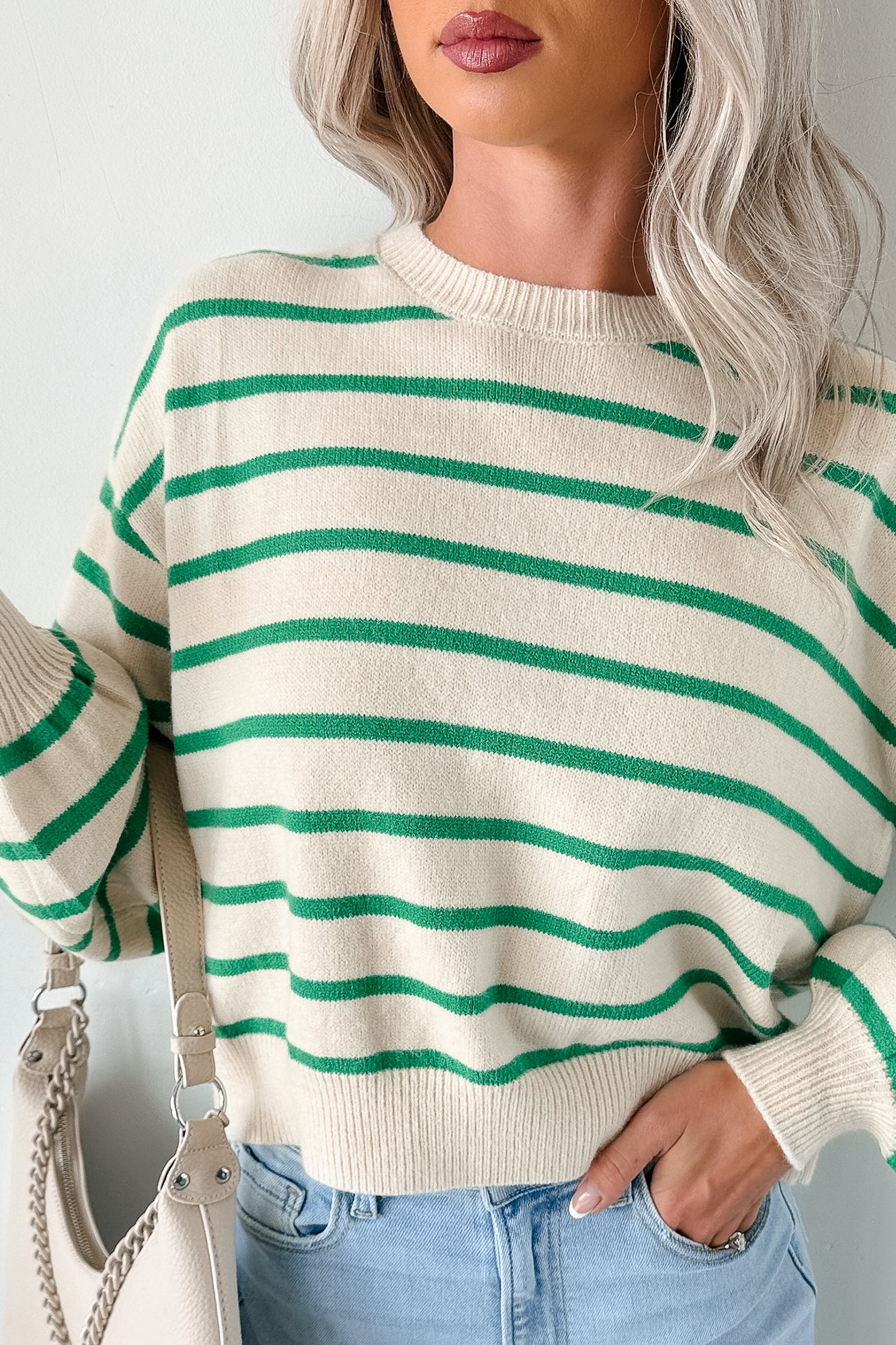 Morning Rituals Striped Button Detail Sweater (Green) - Image 3