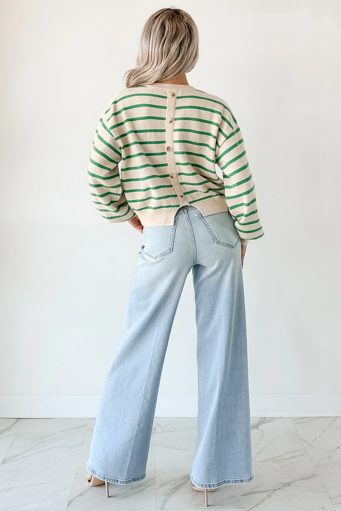 Morning Rituals Striped Button Detail Sweater (Green) - Image 4