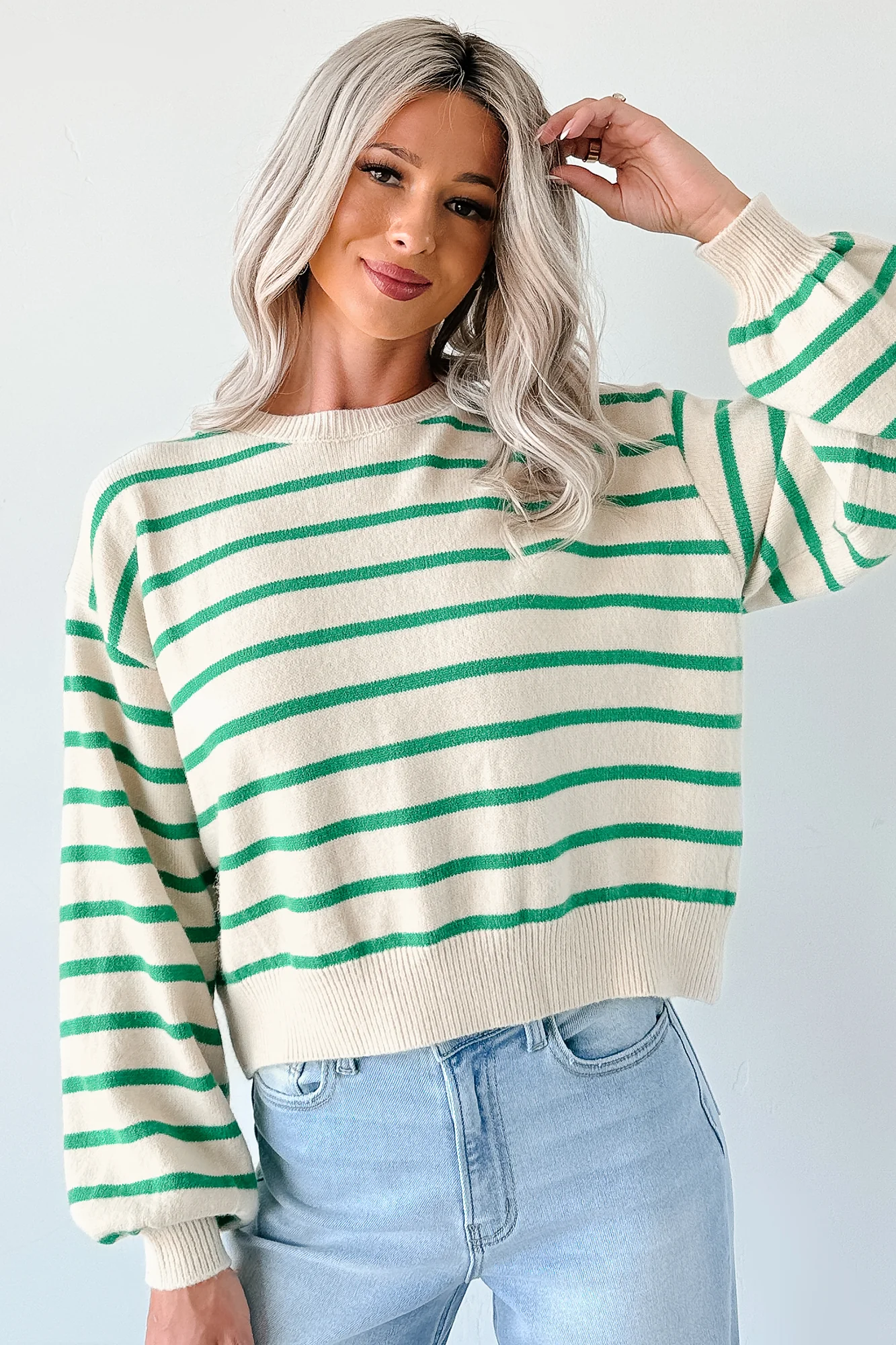 Morning Rituals Striped Button Detail Sweater (Green) - Image 5