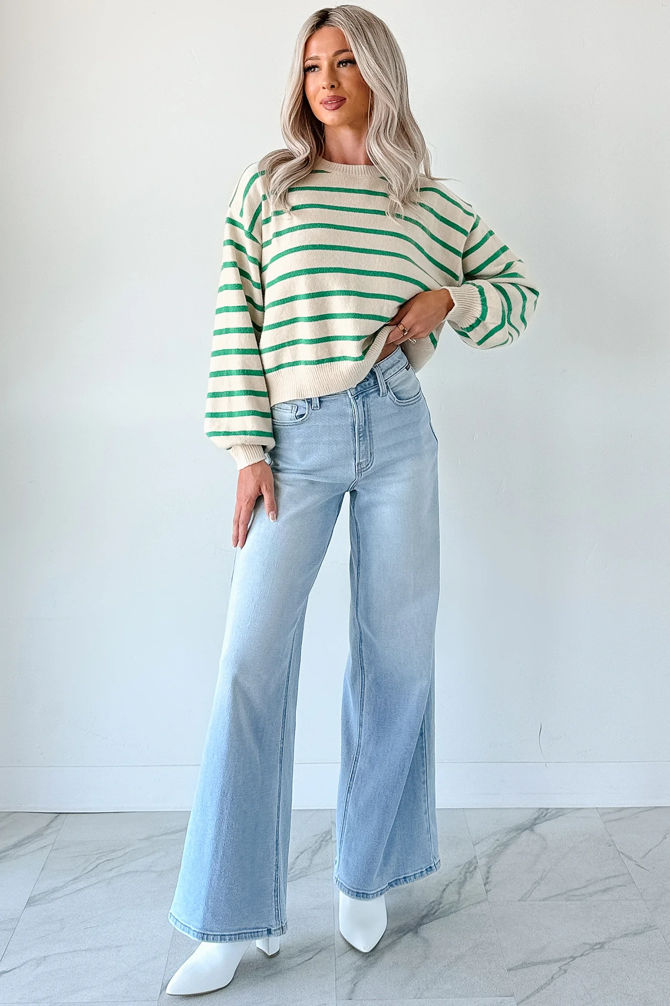 Morning Rituals Striped Button Detail Sweater (Green) - Image 6