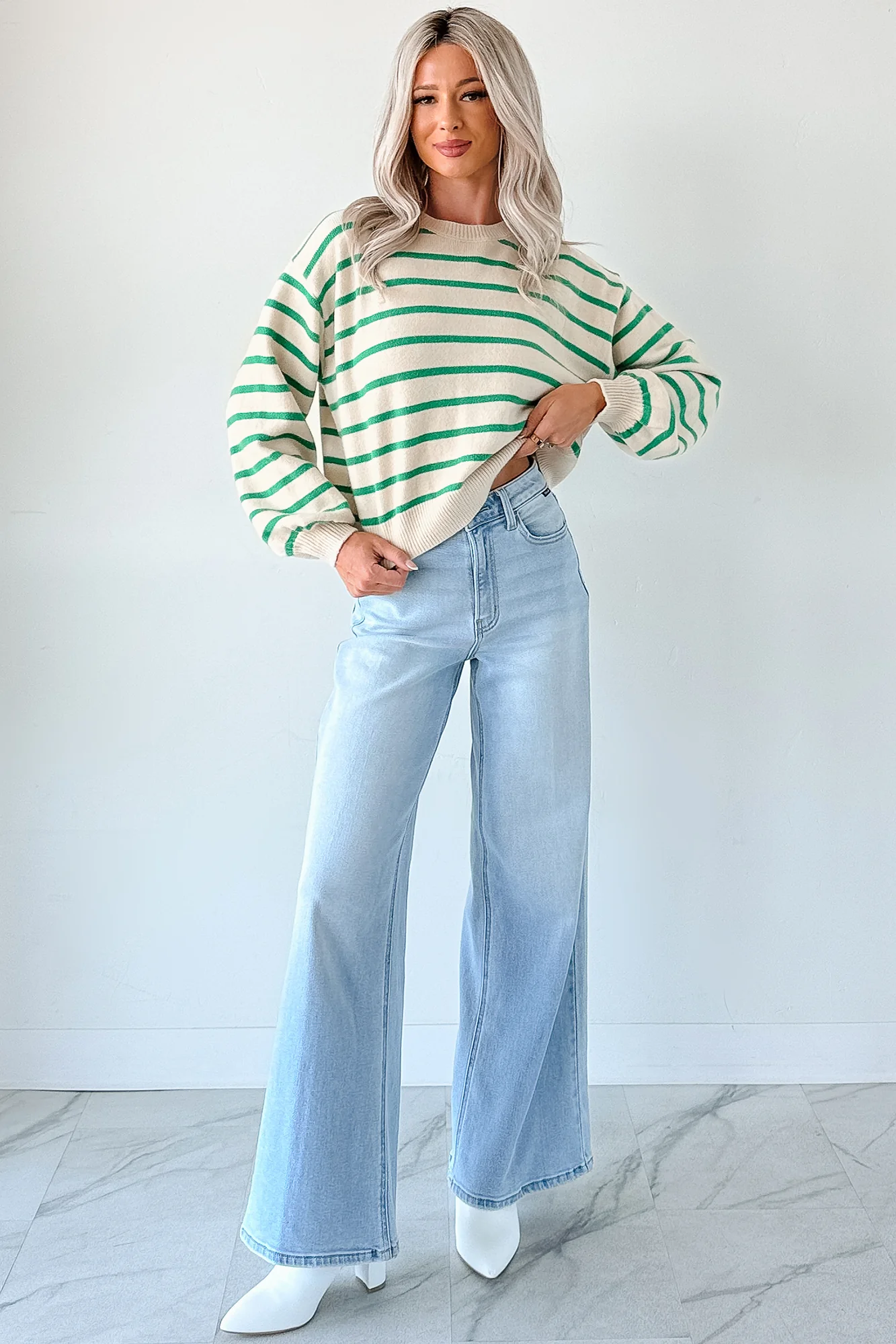 Morning Rituals Striped Button Detail Sweater (Green) - Image 7