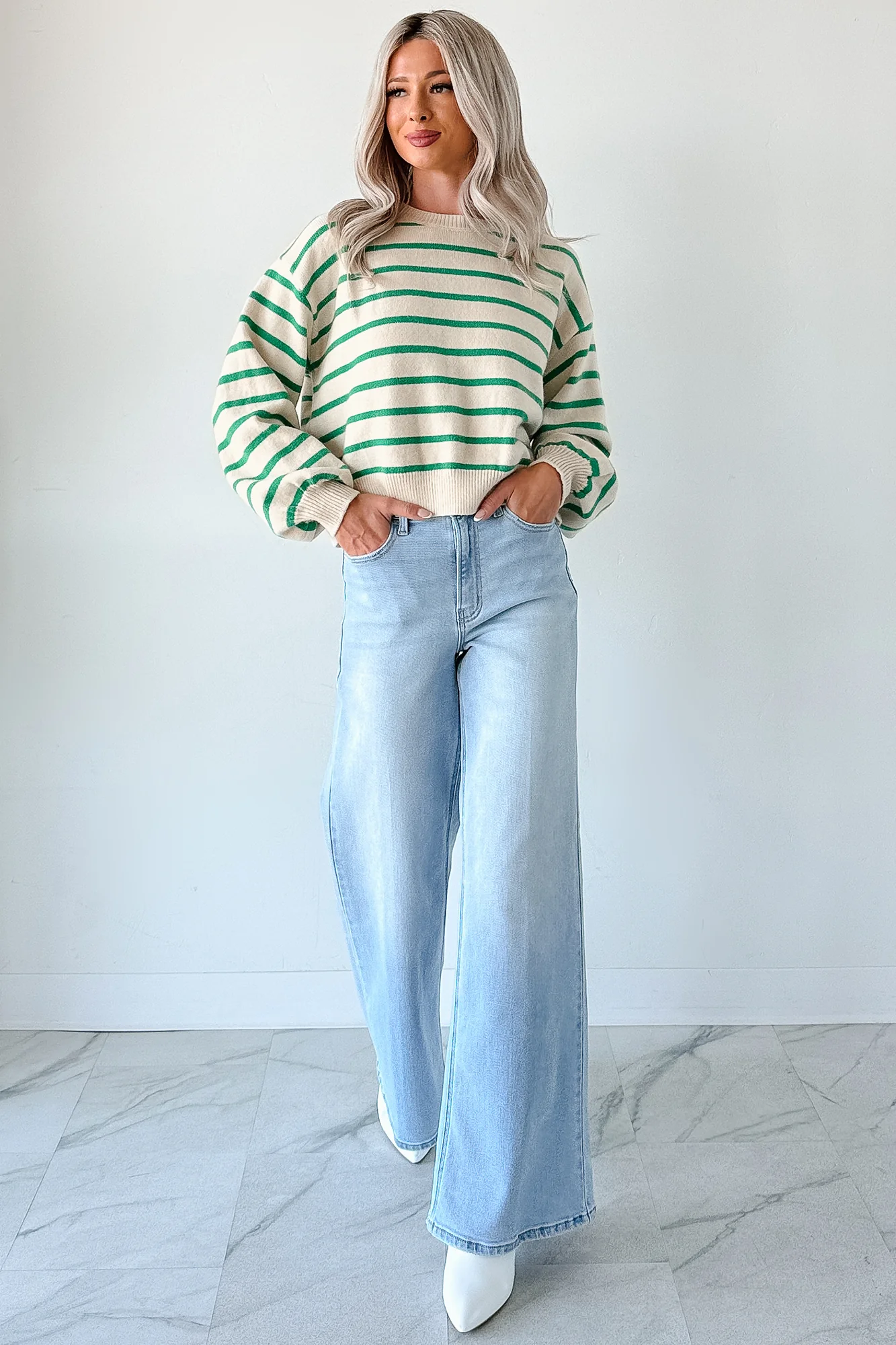 Morning Rituals Striped Button Detail Sweater (Green) - Image 8