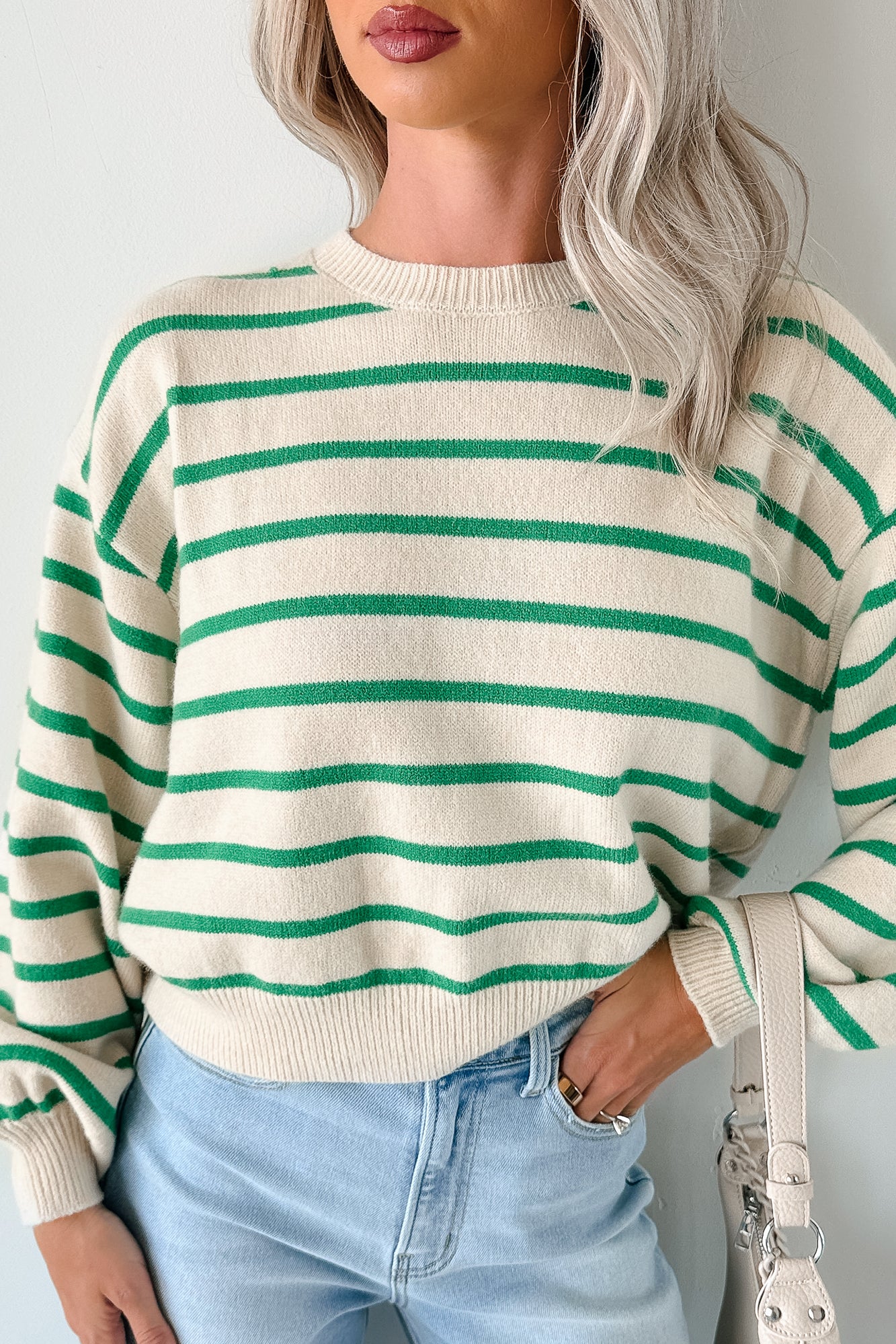 Morning Rituals Striped Button Detail Sweater (Green) - Image 9