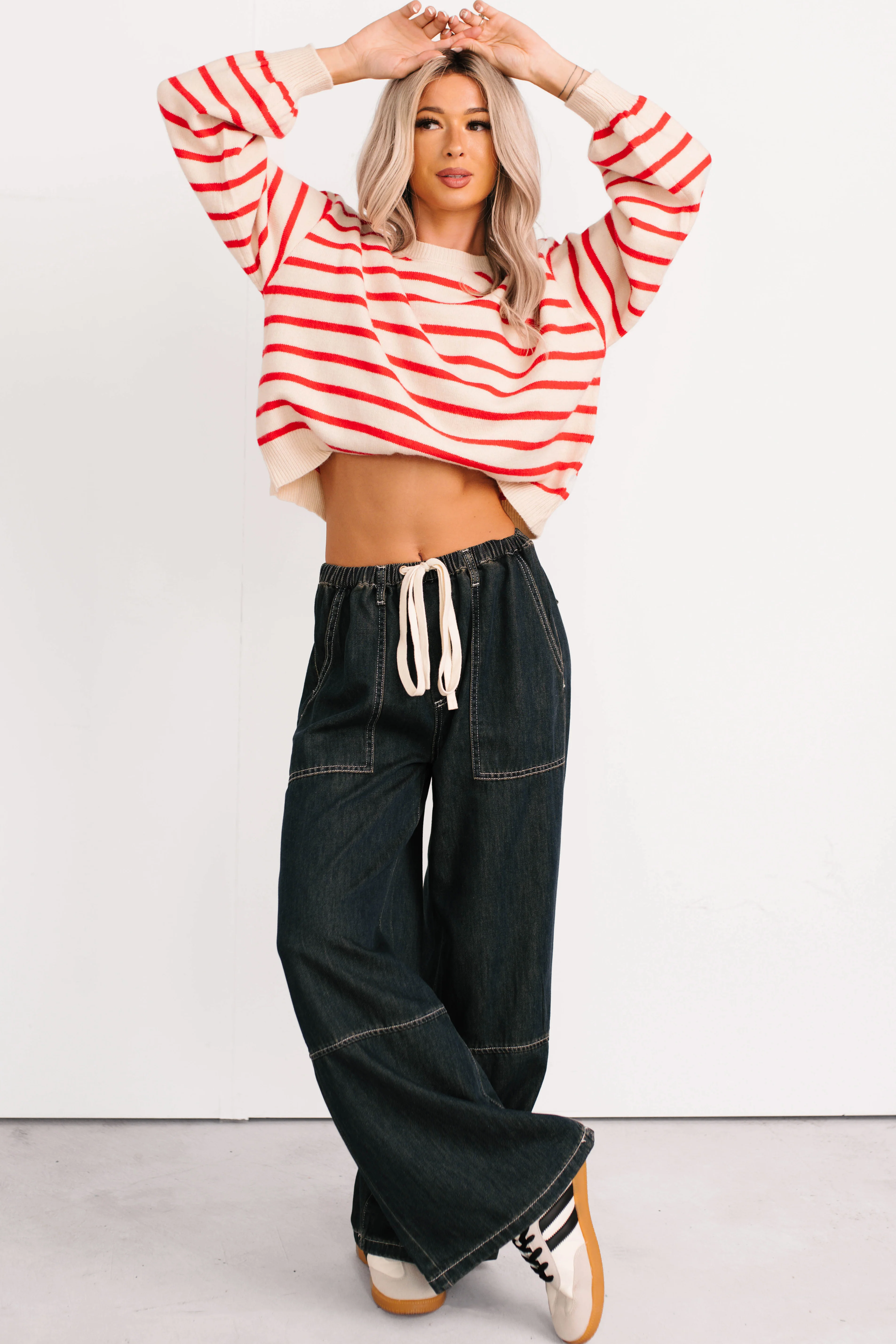 Morning Rituals Striped Button Detail Sweater (Red) - Image 11