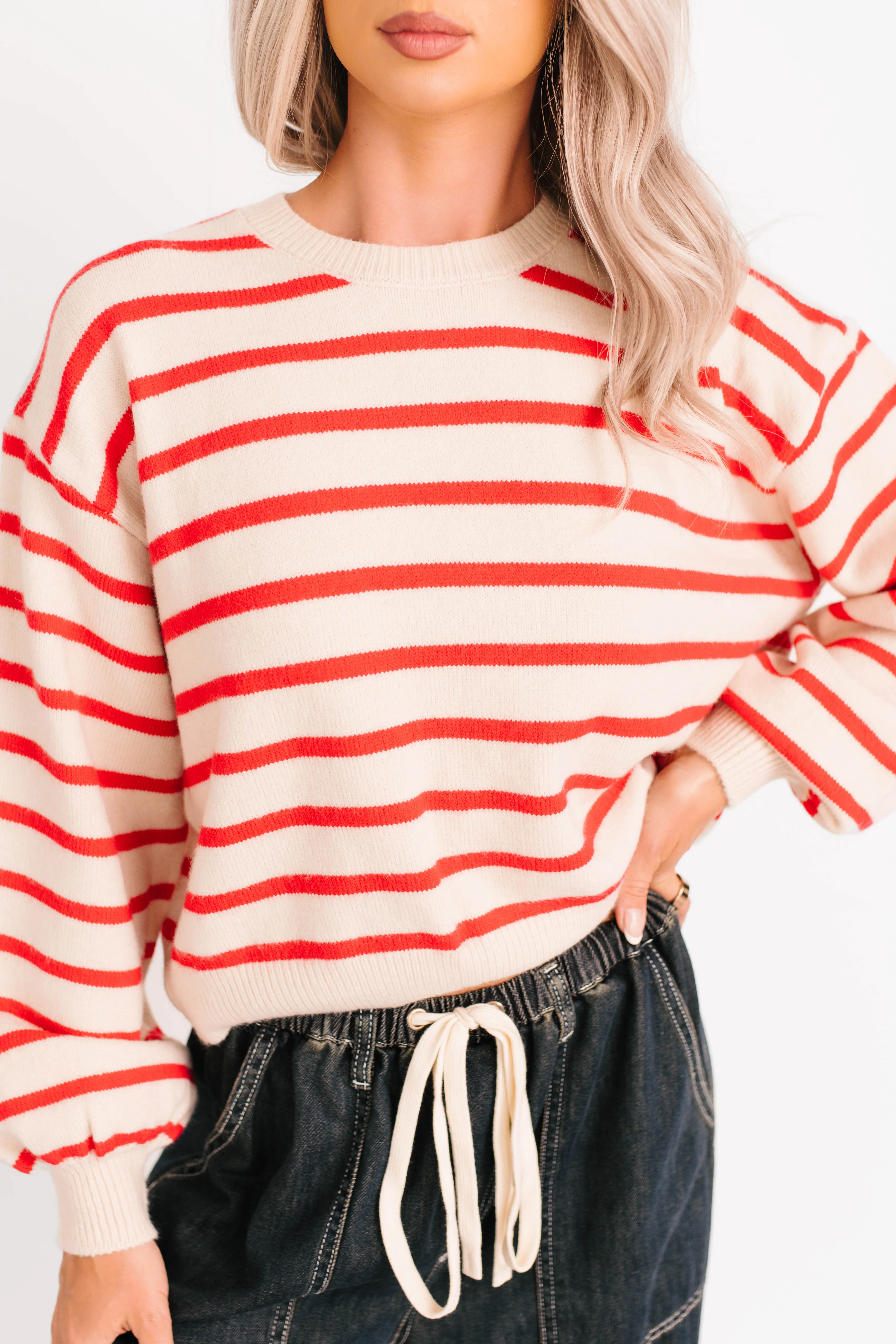 Morning Rituals Striped Button Detail Sweater (Red) - Image 12