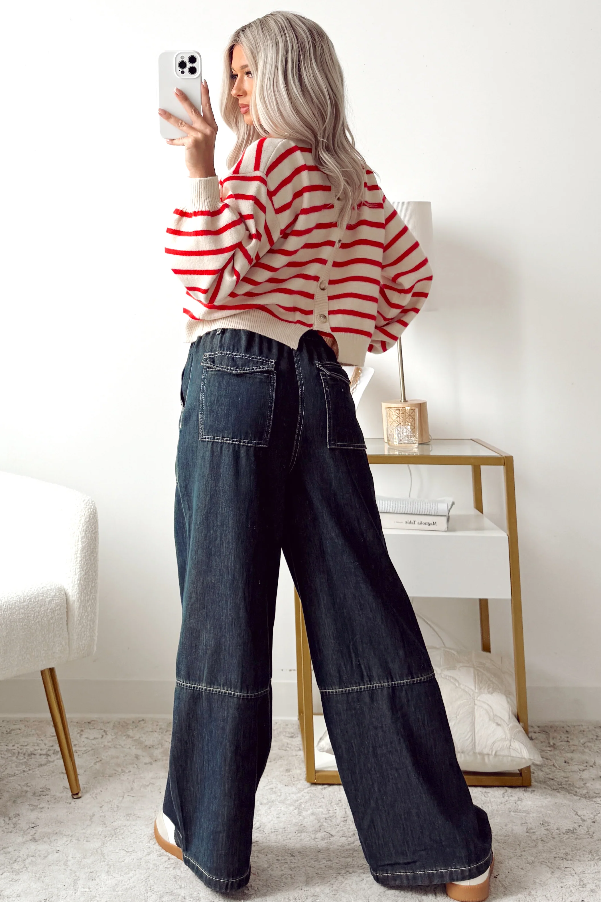 Morning Rituals Striped Button Detail Sweater (Red) - Image 13