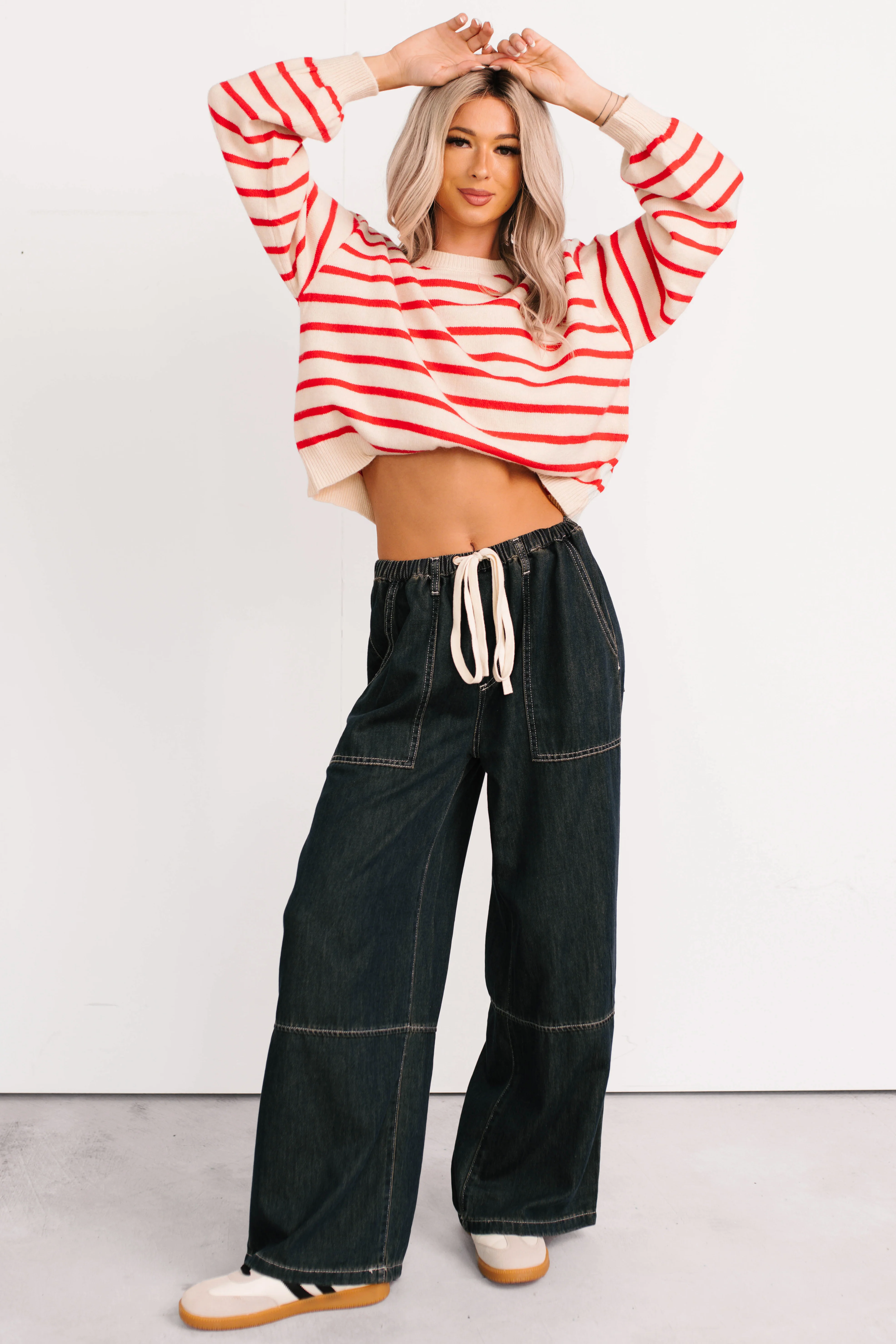 Morning Rituals Striped Button Detail Sweater (Red) - Image 6