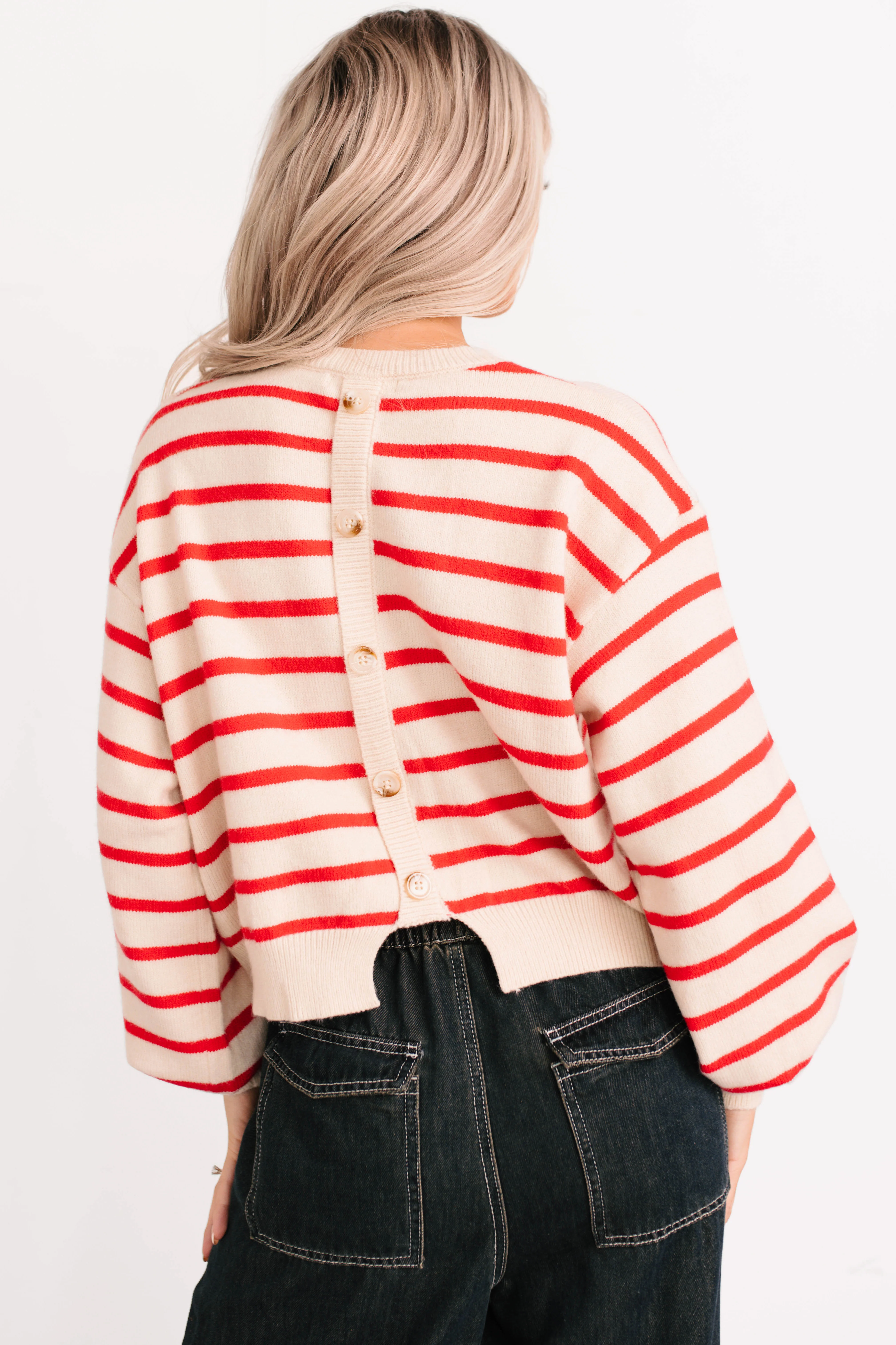 Morning Rituals Striped Button Detail Sweater (Red) - Image 7