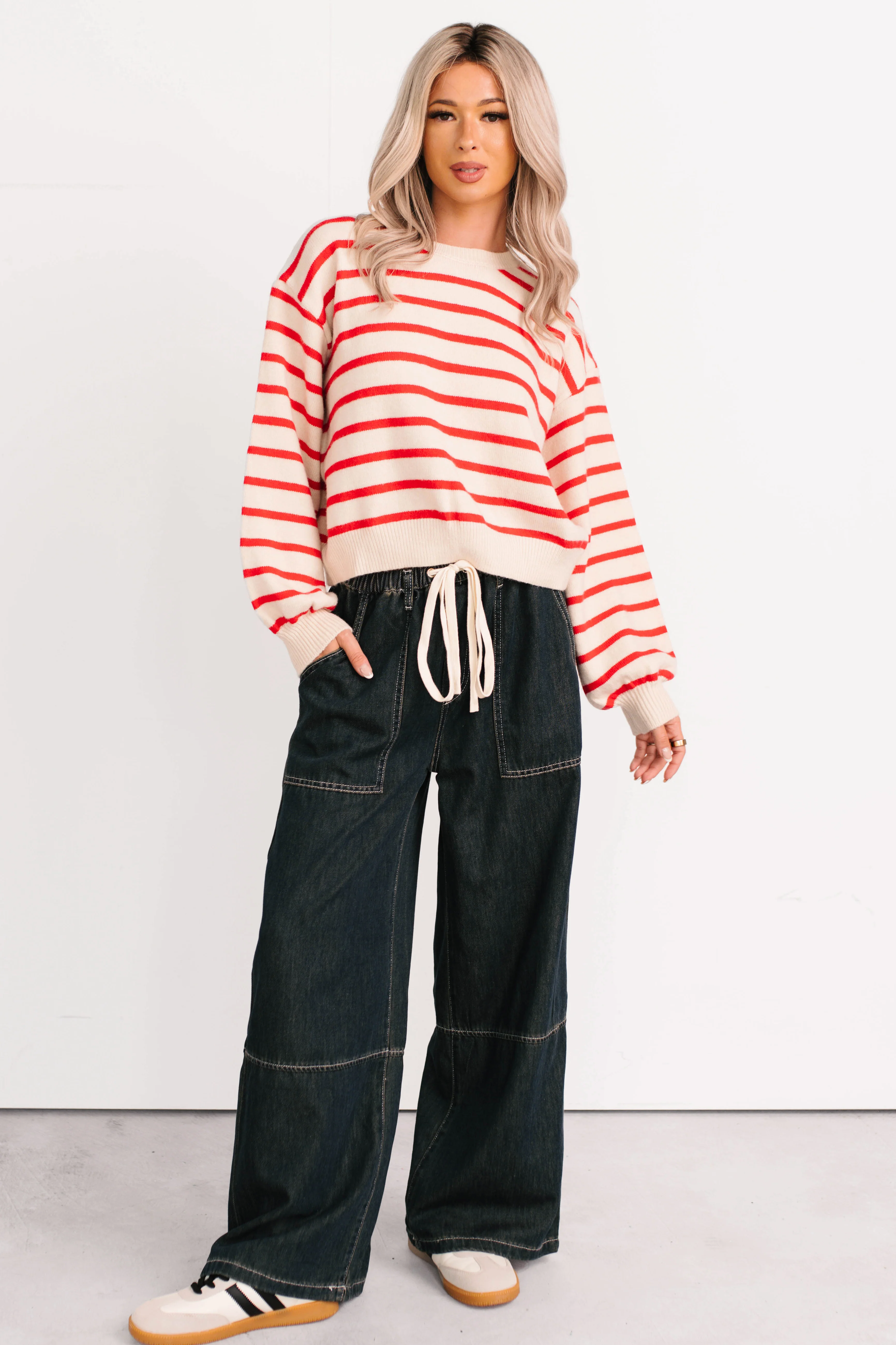 Morning Rituals Striped Button Detail Sweater (Red) - Image 9