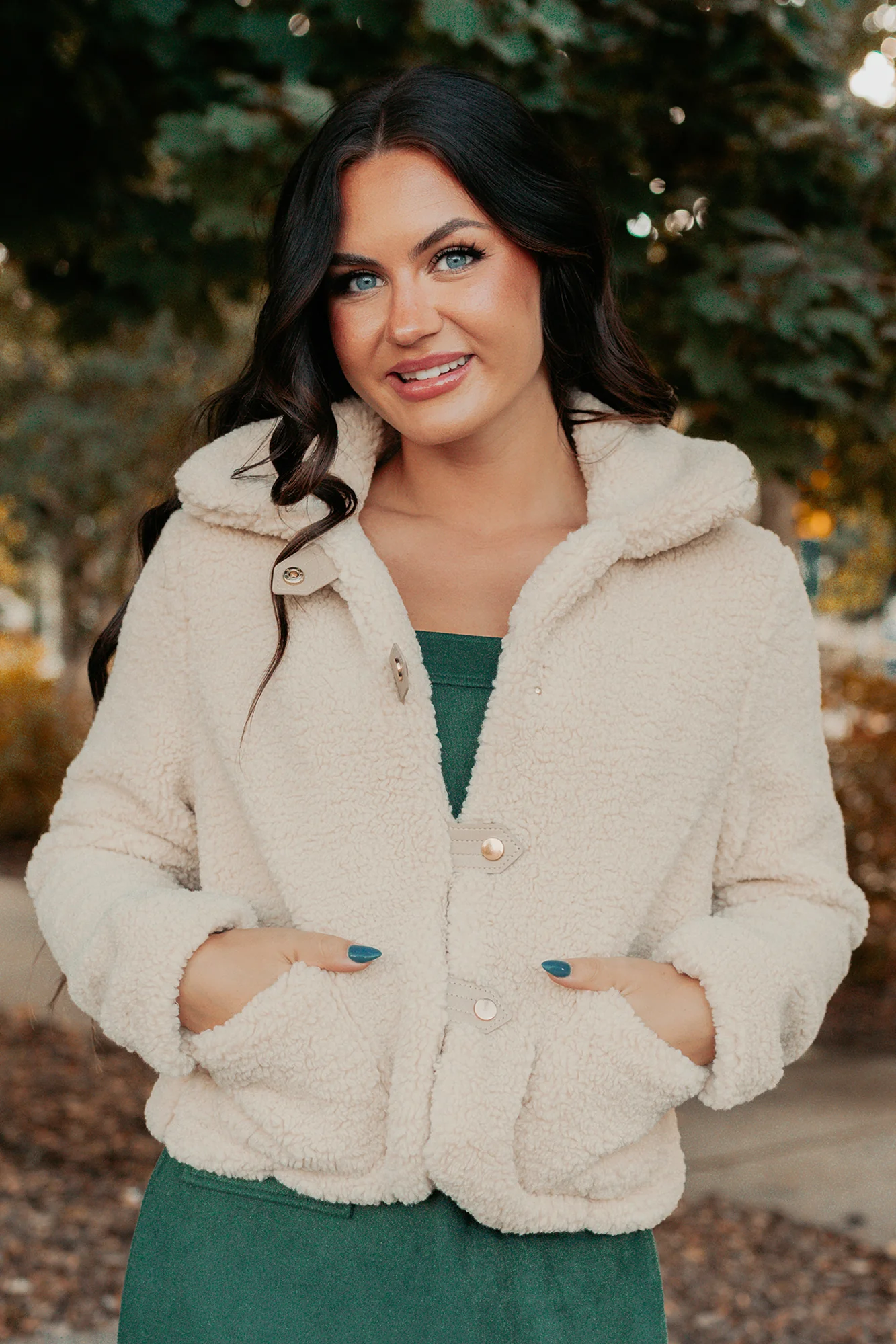 Mountain Haze Snap Button Up Sherpa Jacket (Cream) - Image 11
