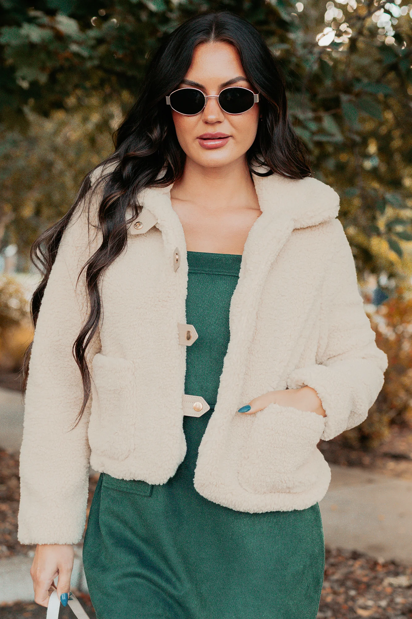 Mountain Haze Snap Button Up Sherpa Jacket (Cream) - Image 4
