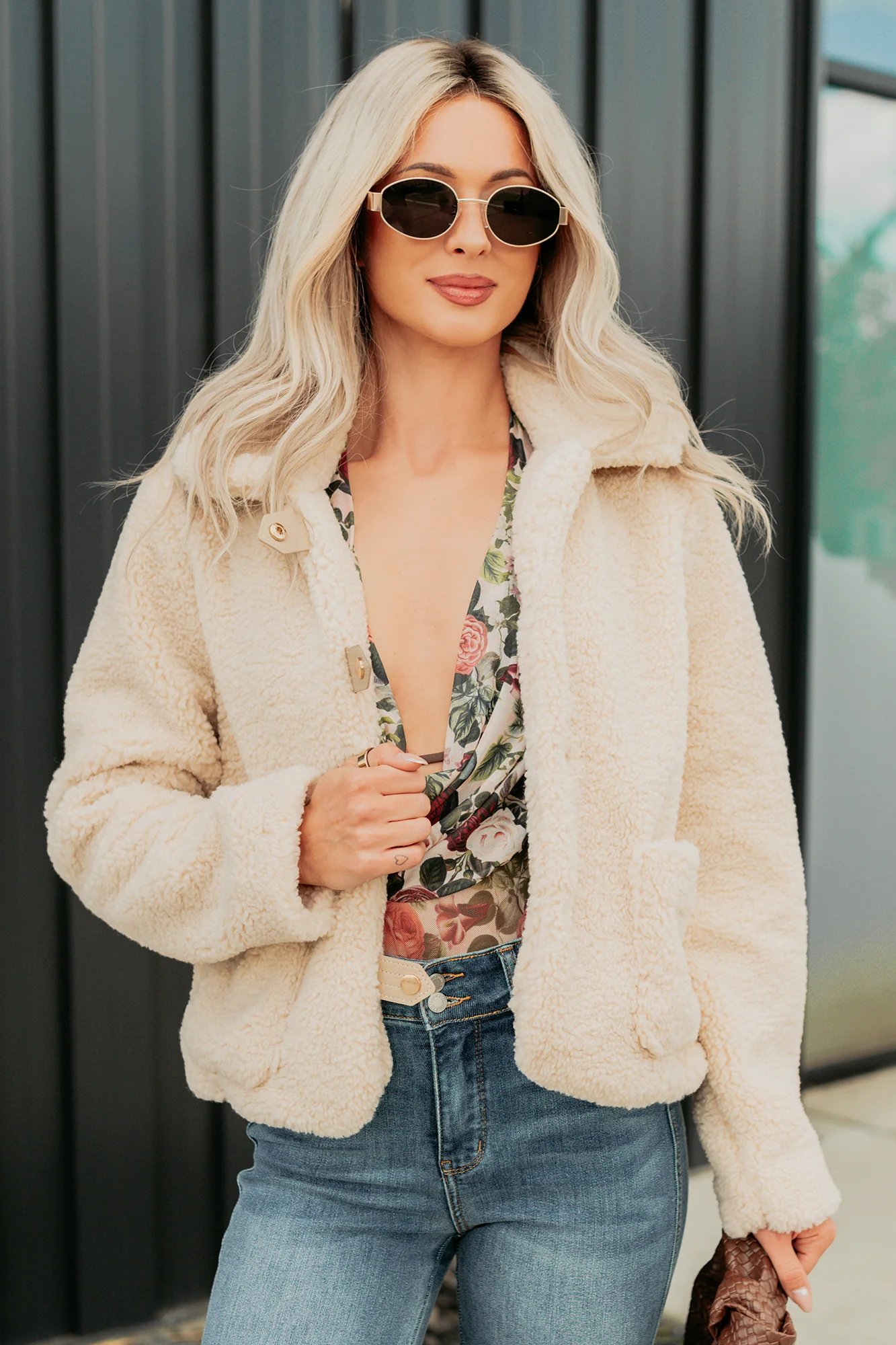 Mountain Haze Snap Button Up Sherpa Jacket (Cream) - Image 5
