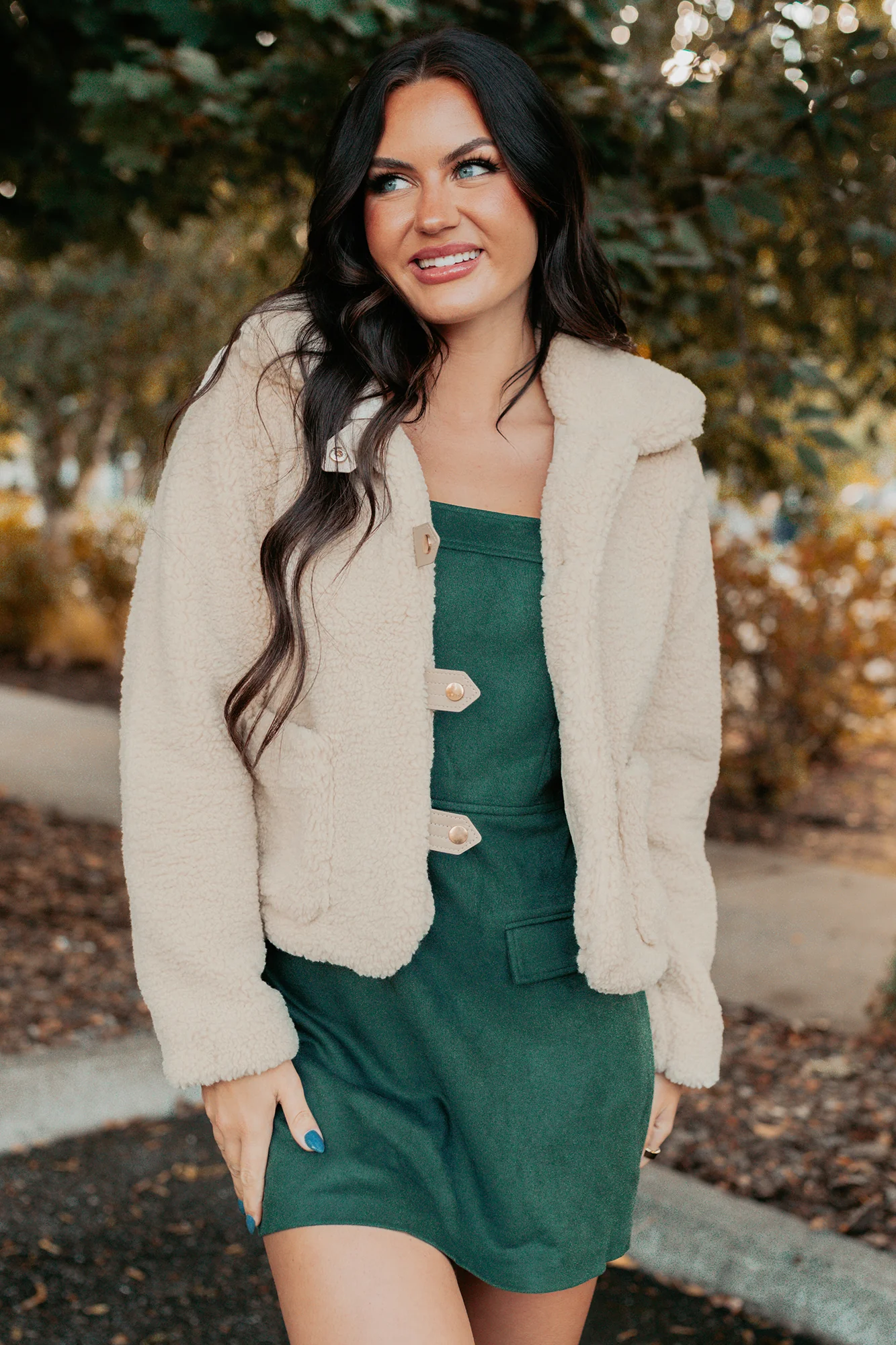 Mountain Haze Snap Button Up Sherpa Jacket (Cream) - Image 9