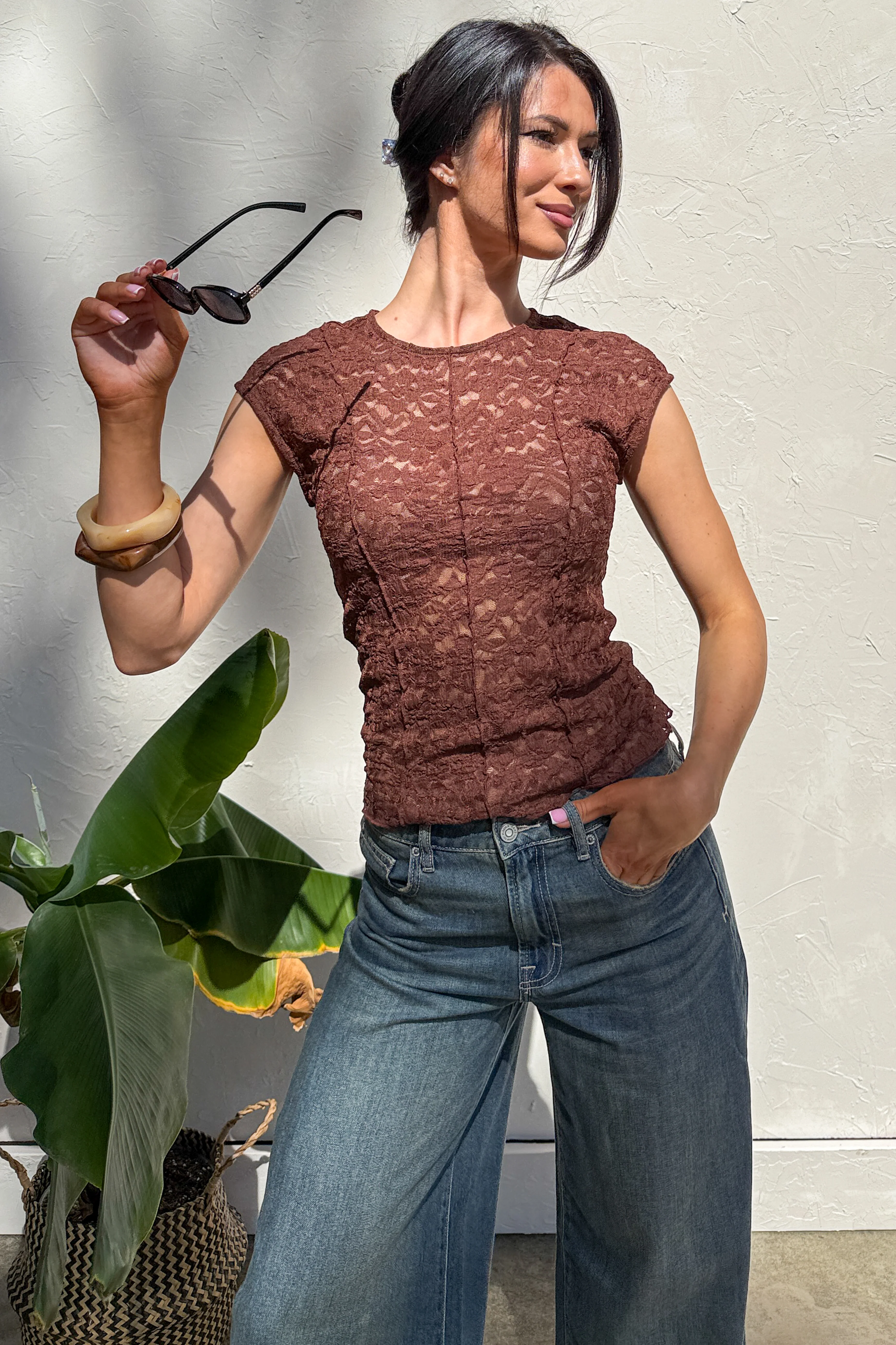 Muse At Midnight Floral Lace Top (Brown) - Image 2