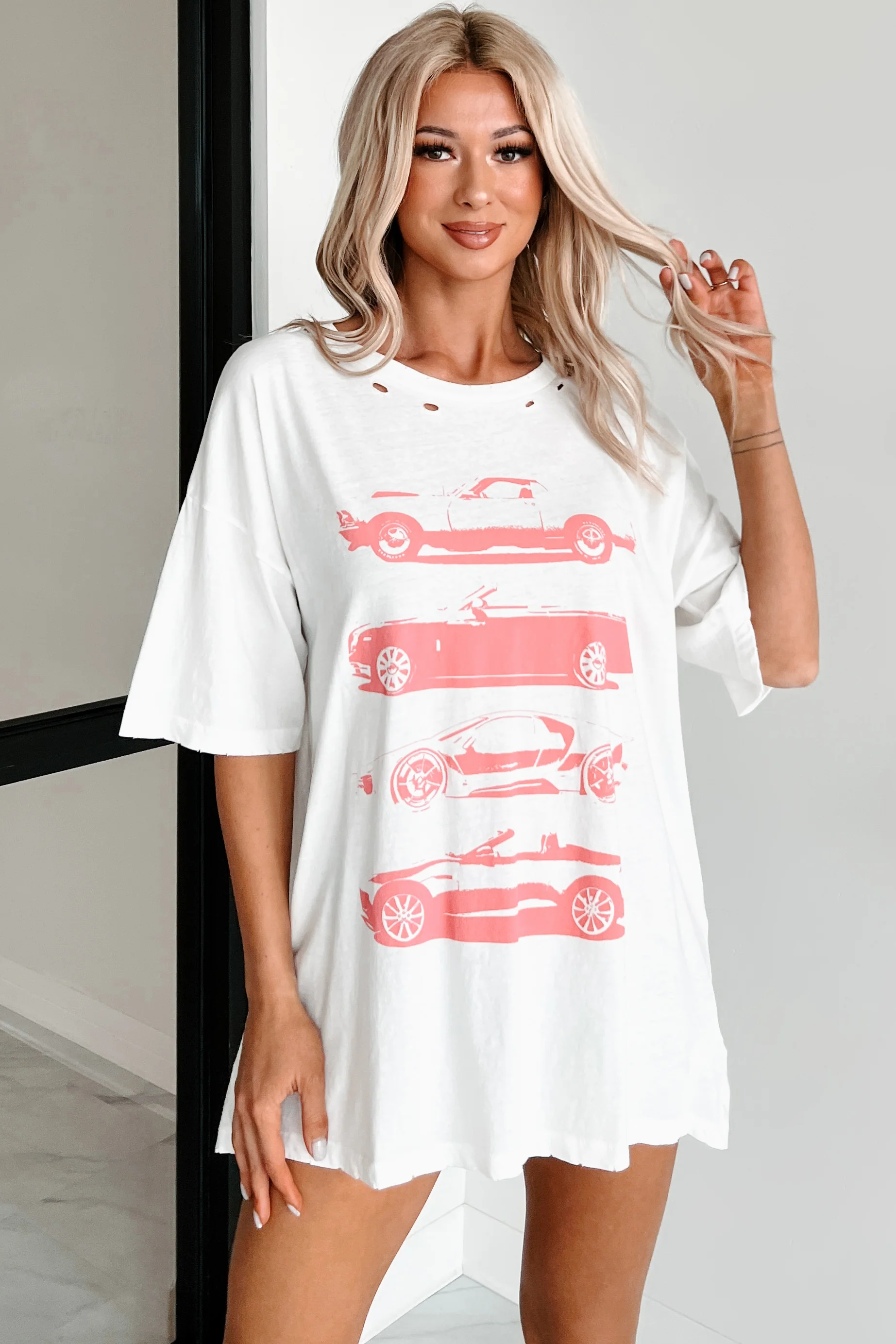 My Car Crush Oversized Distressed Graphic Tee (Ivory) - Image 3