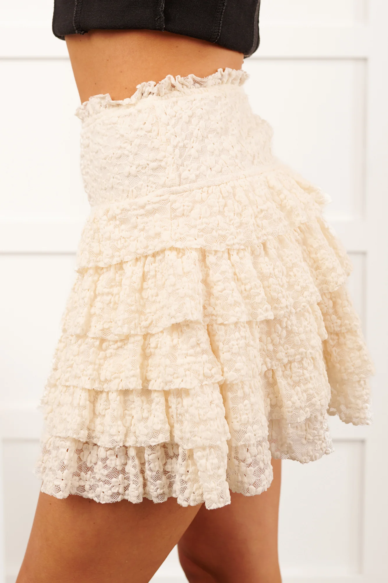 My First Kiss Lace Ruffled Layered Mini Skirt (Champagne) - Image 7