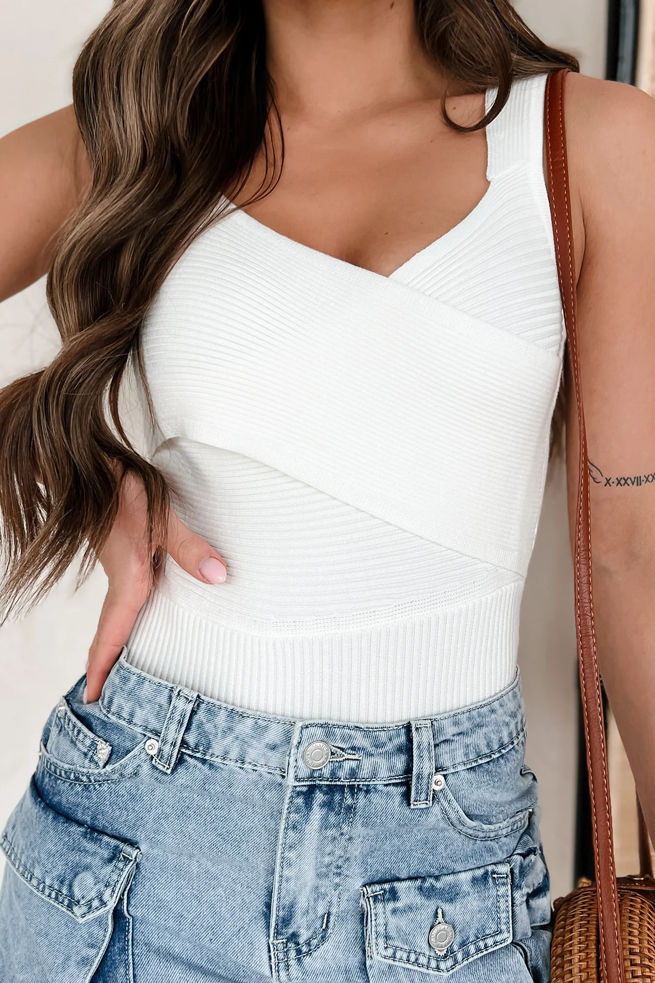 My Humble Opinion Wrap-Front Sweater Bodysuit (Ivory) - Image 3