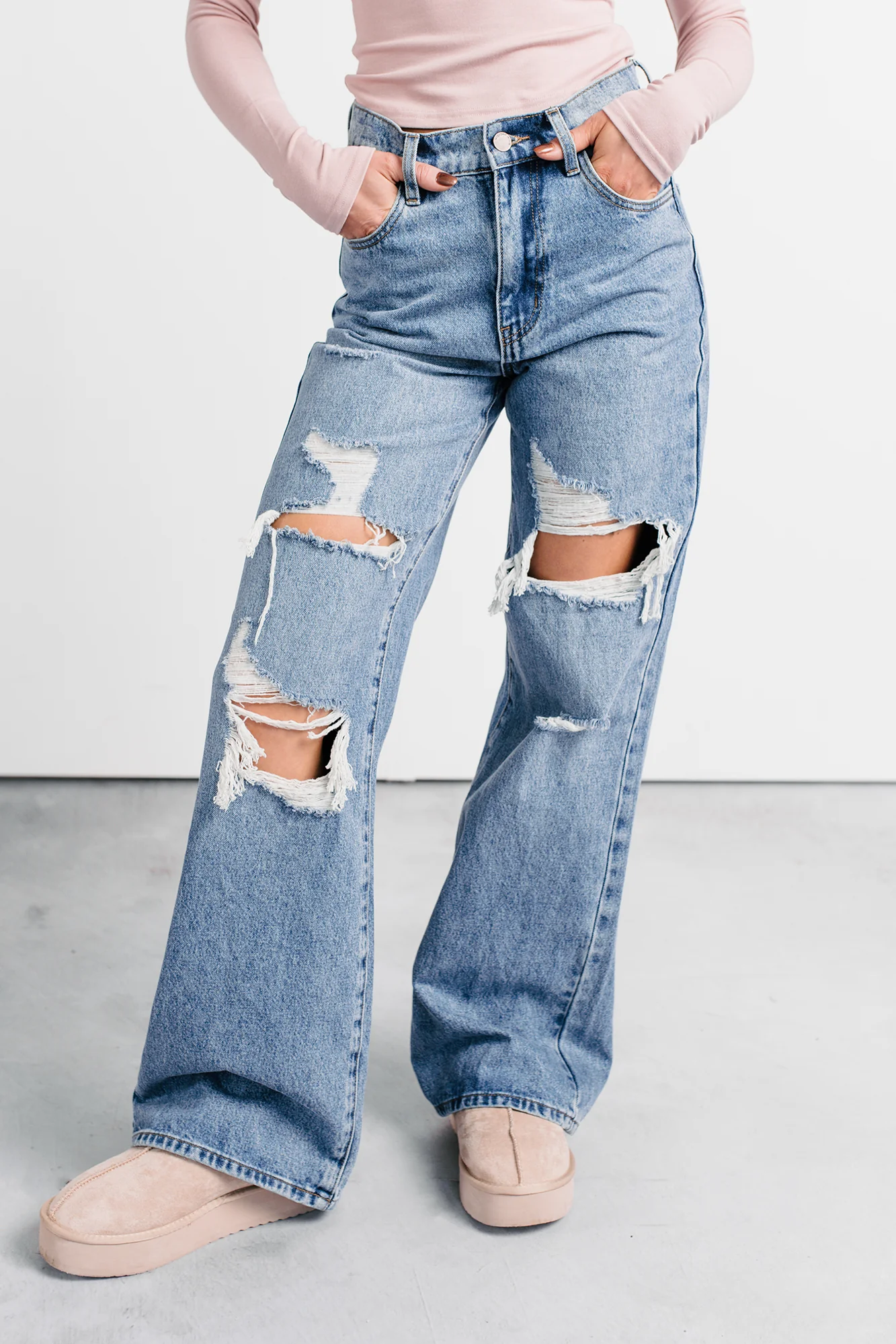 Mylo High Rise Distressed Vibrant Wide Leg Jean (Medium) - Image 11