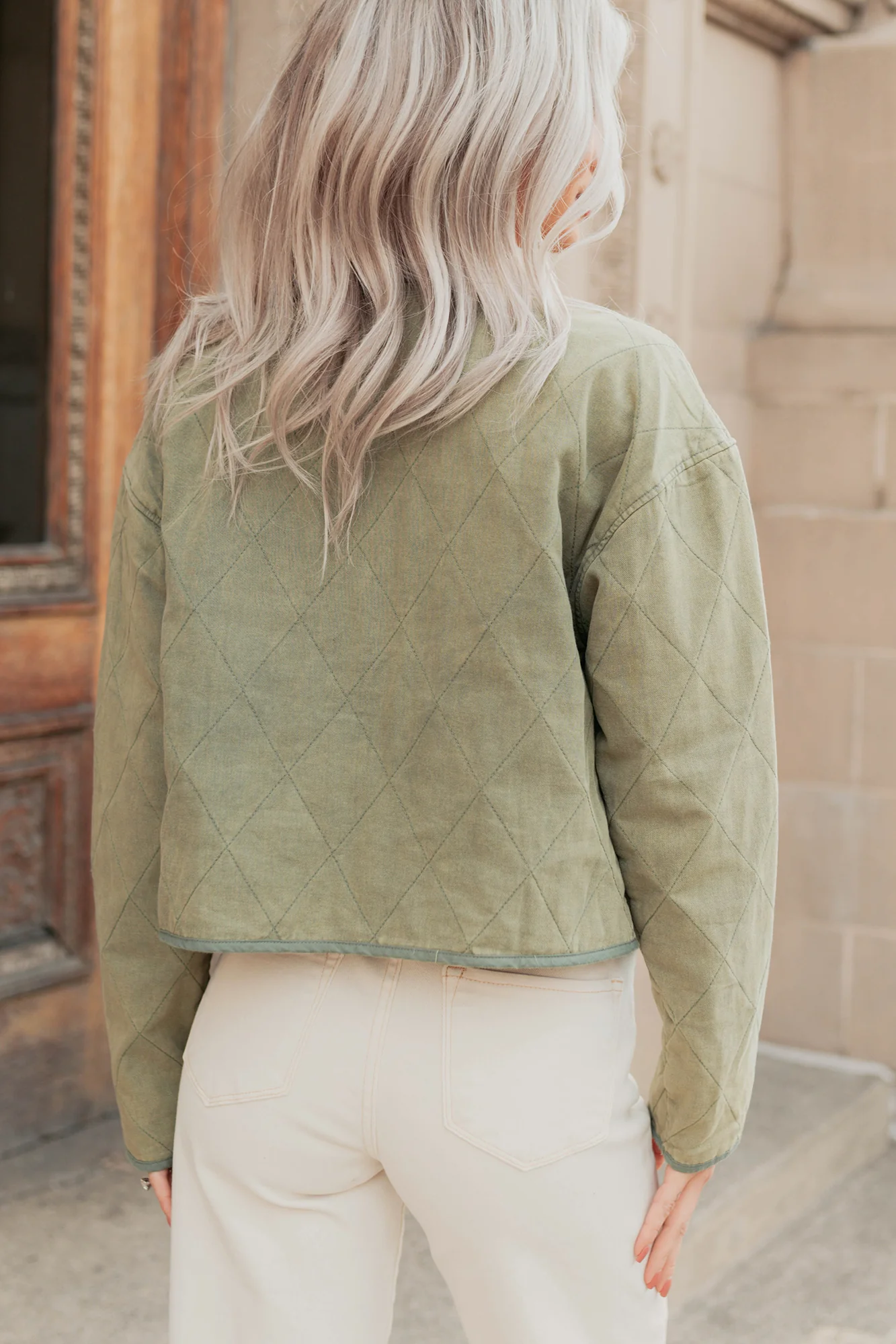 Natural Essence Quilted Zip-Up Jacket (Vintage Olive) - Image 4