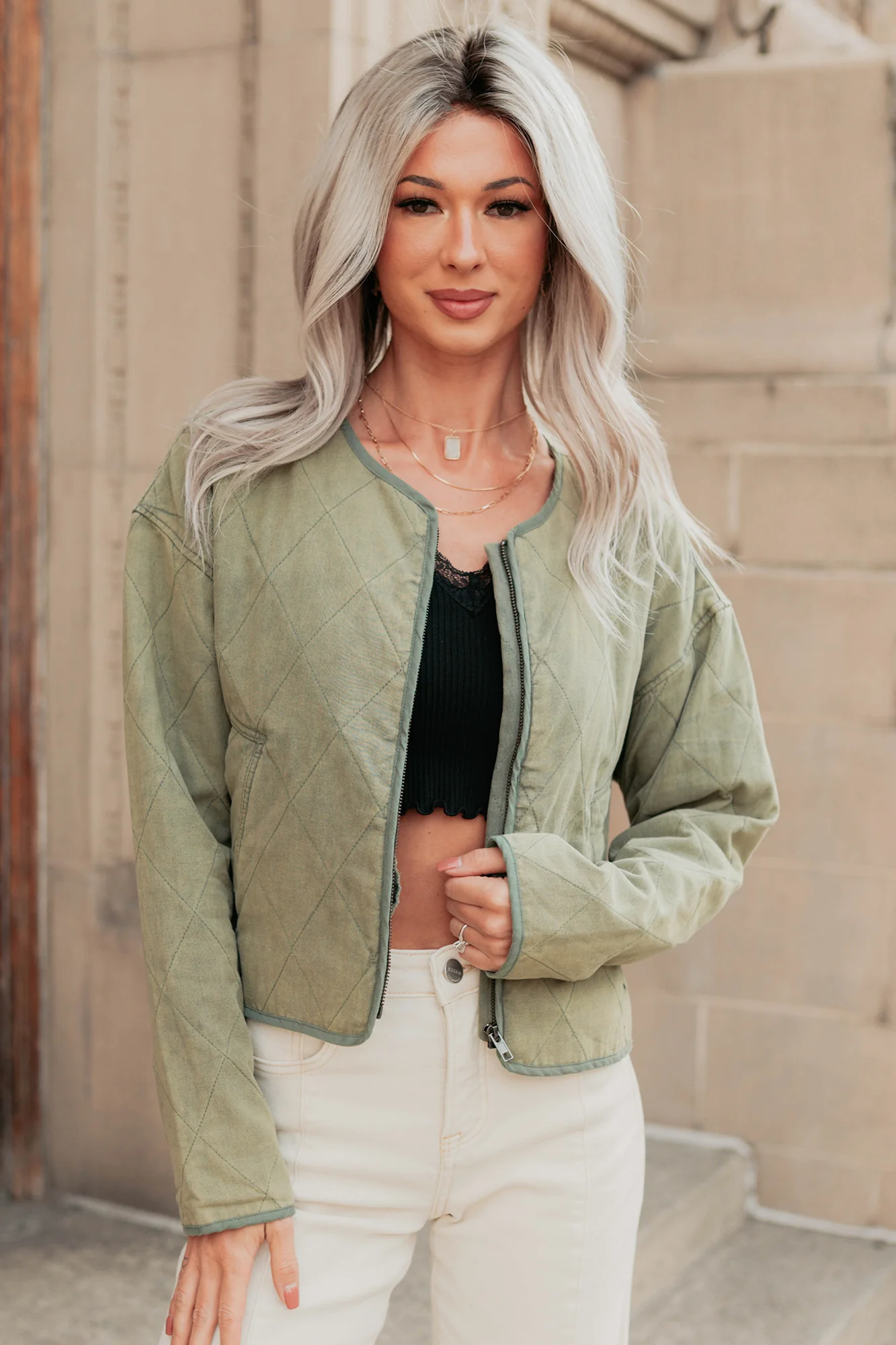 Natural Essence Quilted Zip-Up Jacket (Vintage Olive) - Image 5