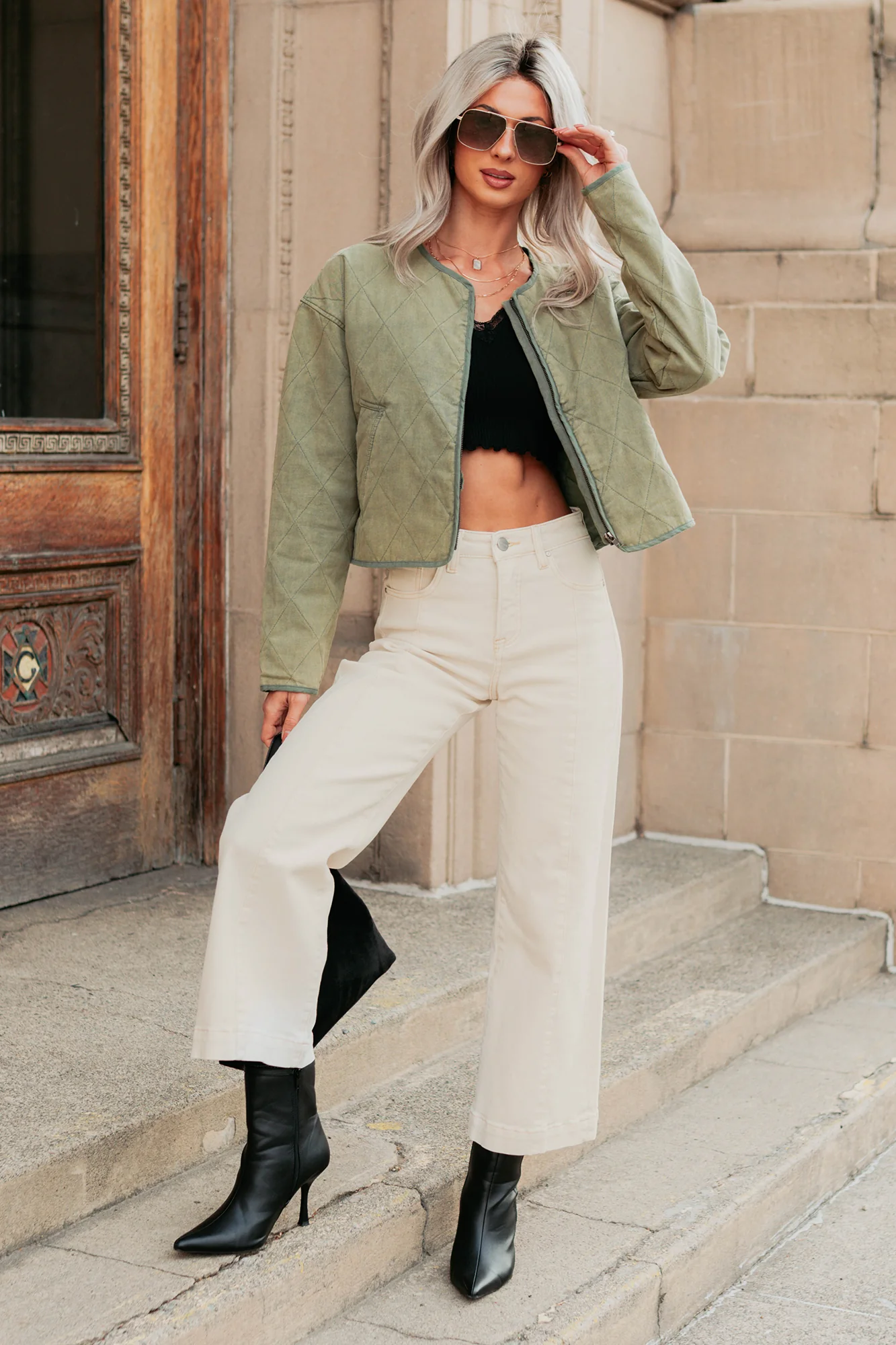 Natural Essence Quilted Zip-Up Jacket (Vintage Olive) - Image 8