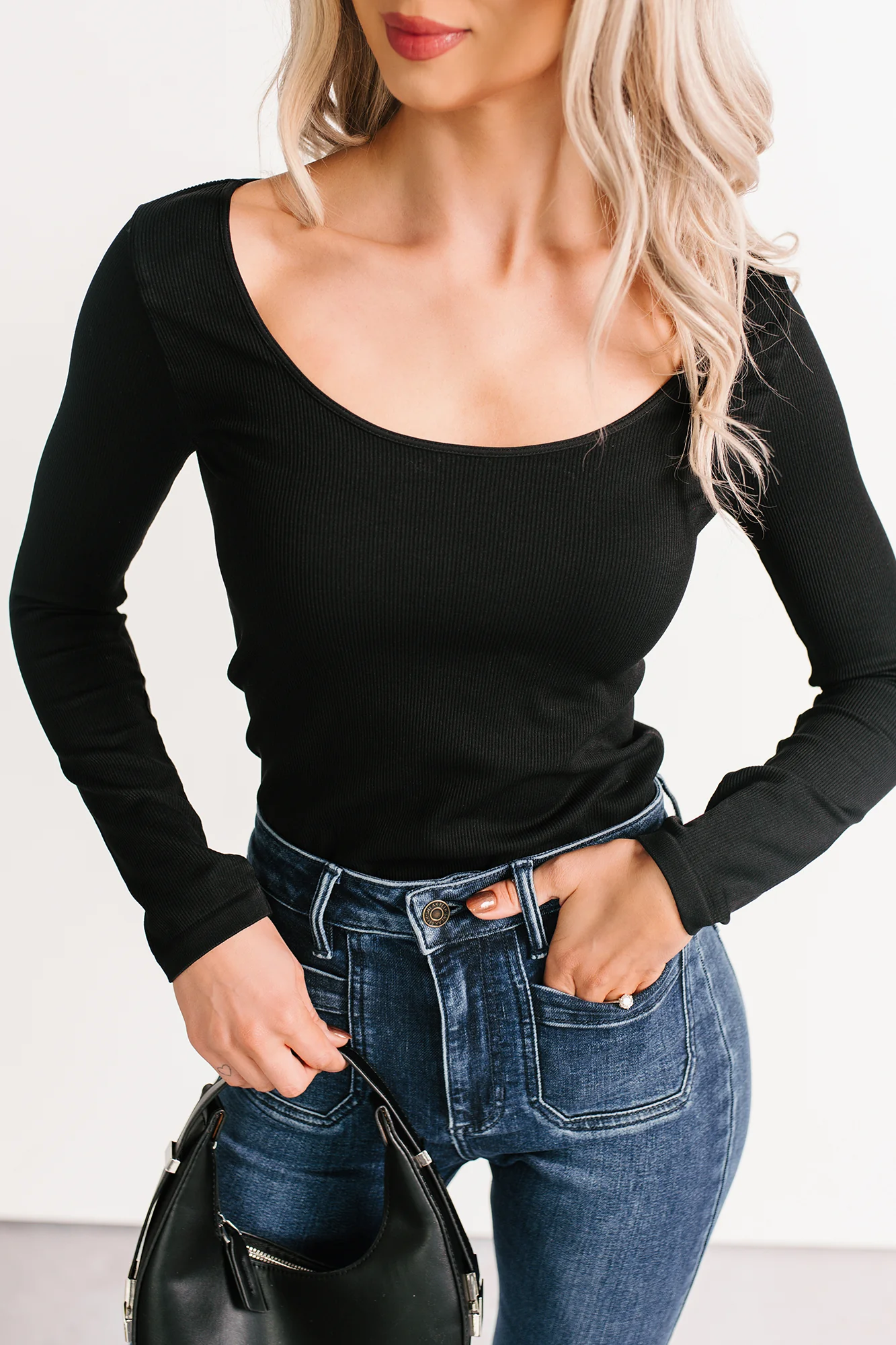 Natural Glow Scoop Neck Ribbed Top (Black) - Image 12