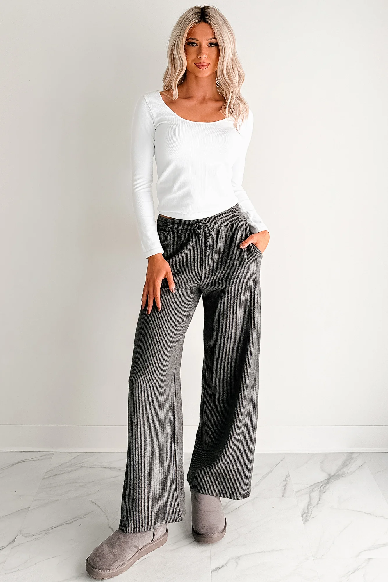 Natural Glow Scoop Neck Ribbed Top (White) - Image 2