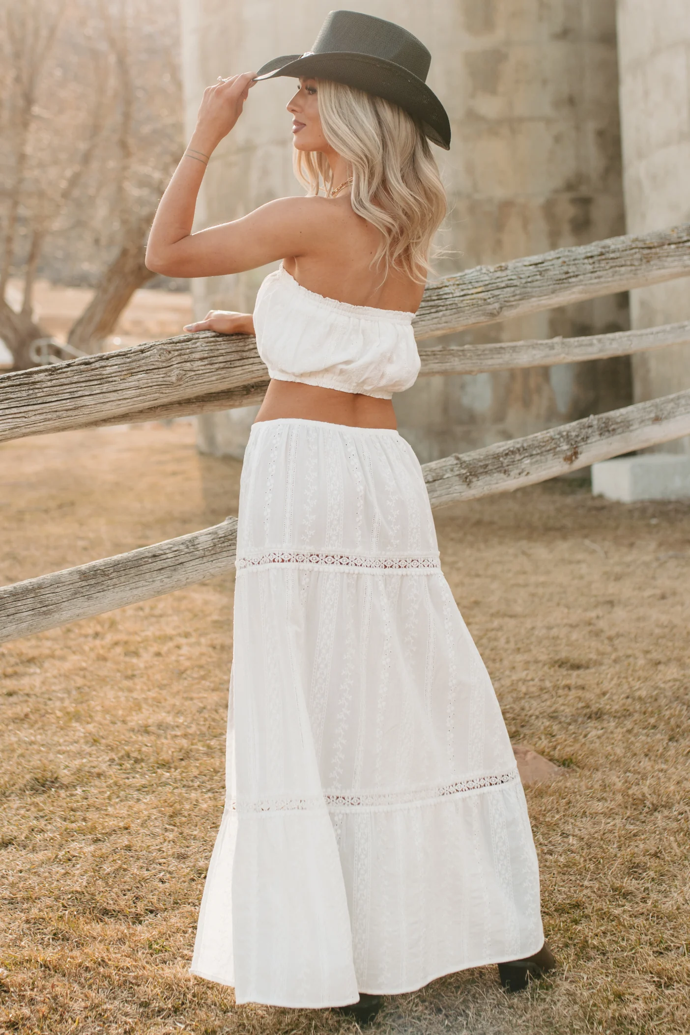 Naturally Her Tiered Eyelet Cotton Maxi Skirt (White) - Image 6