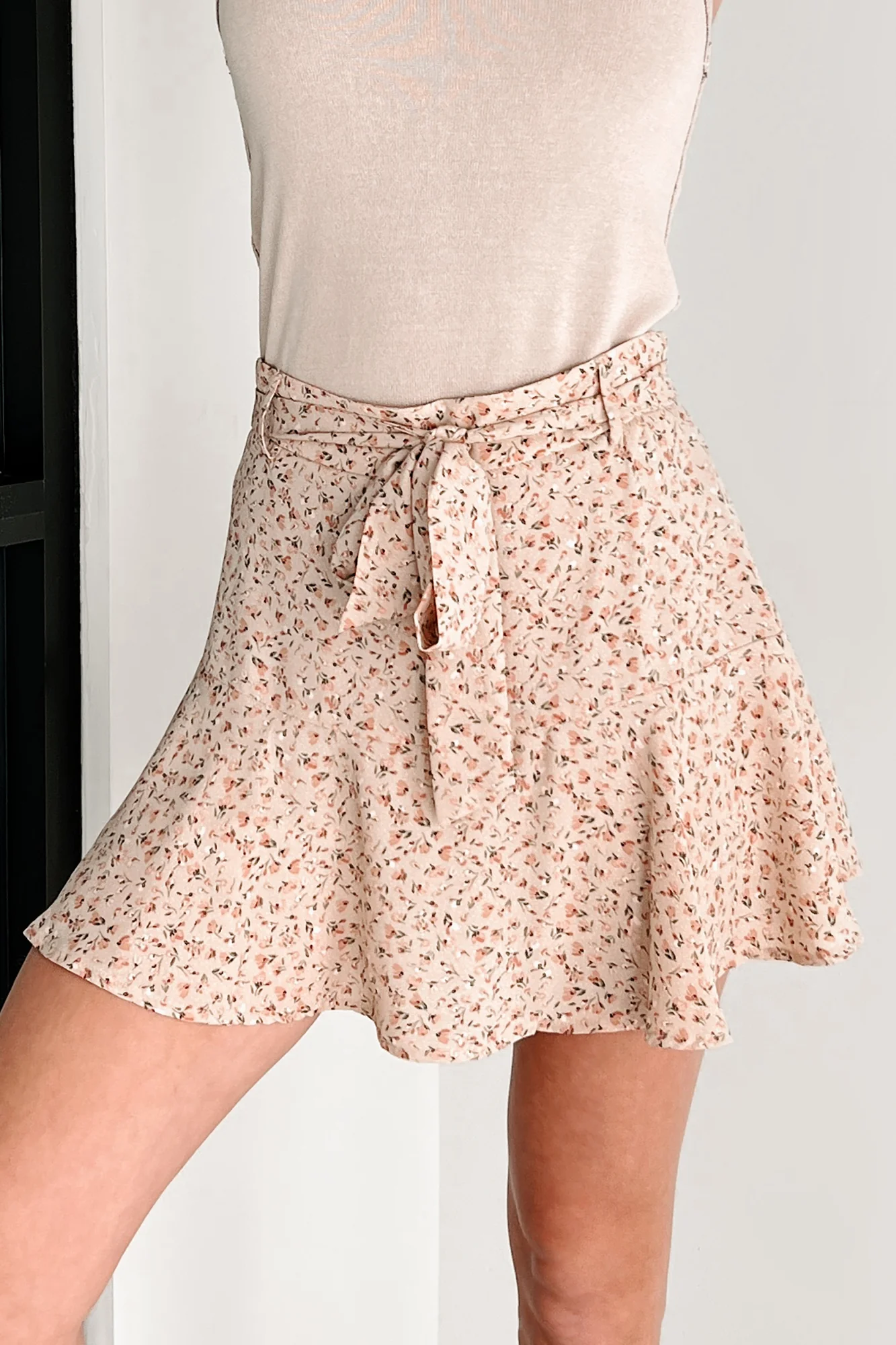 Natures Embrace Floral Print Mini Skirt (Taupe) - Image 3