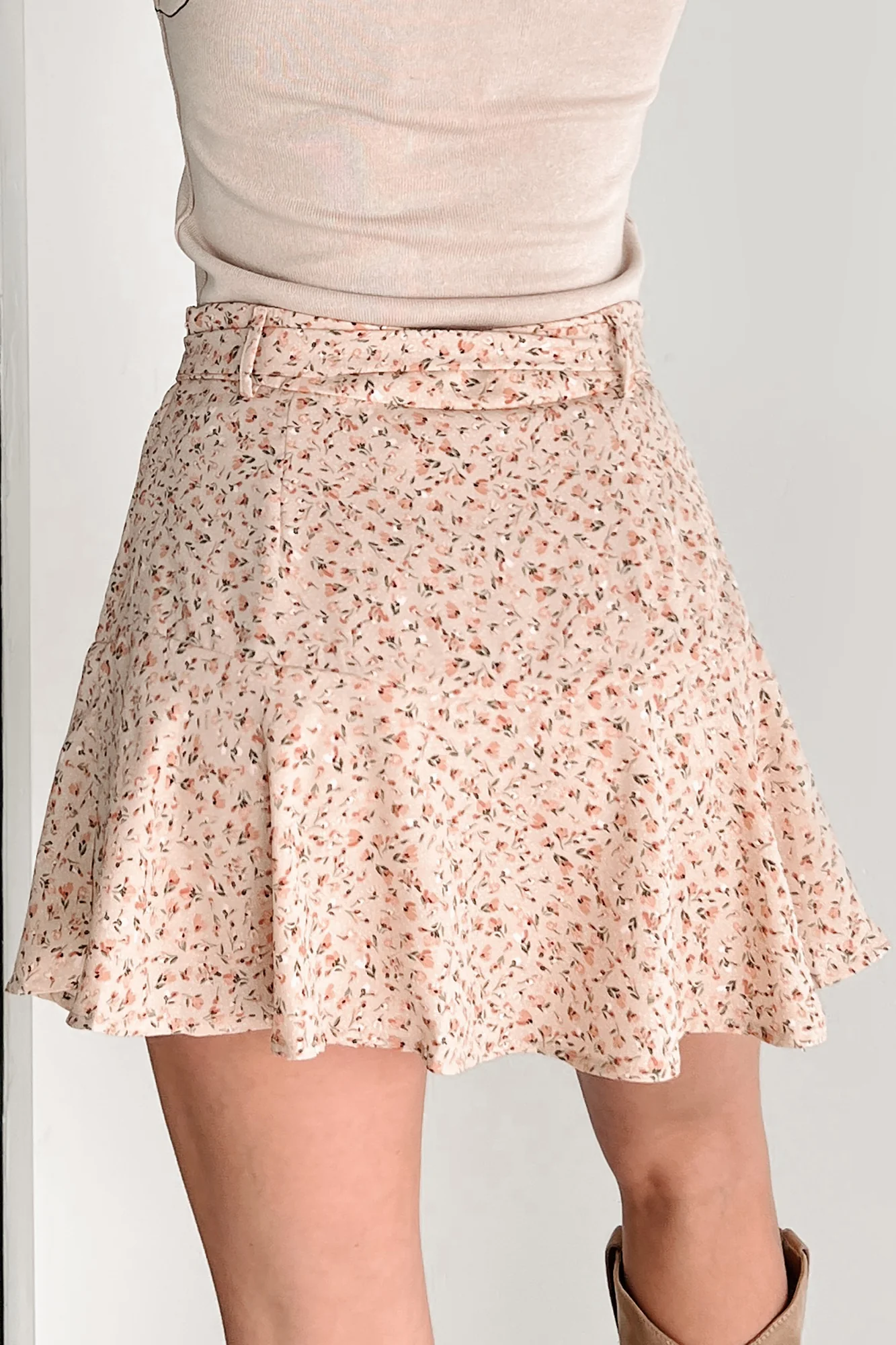 Natures Embrace Floral Print Mini Skirt (Taupe) - Image 5