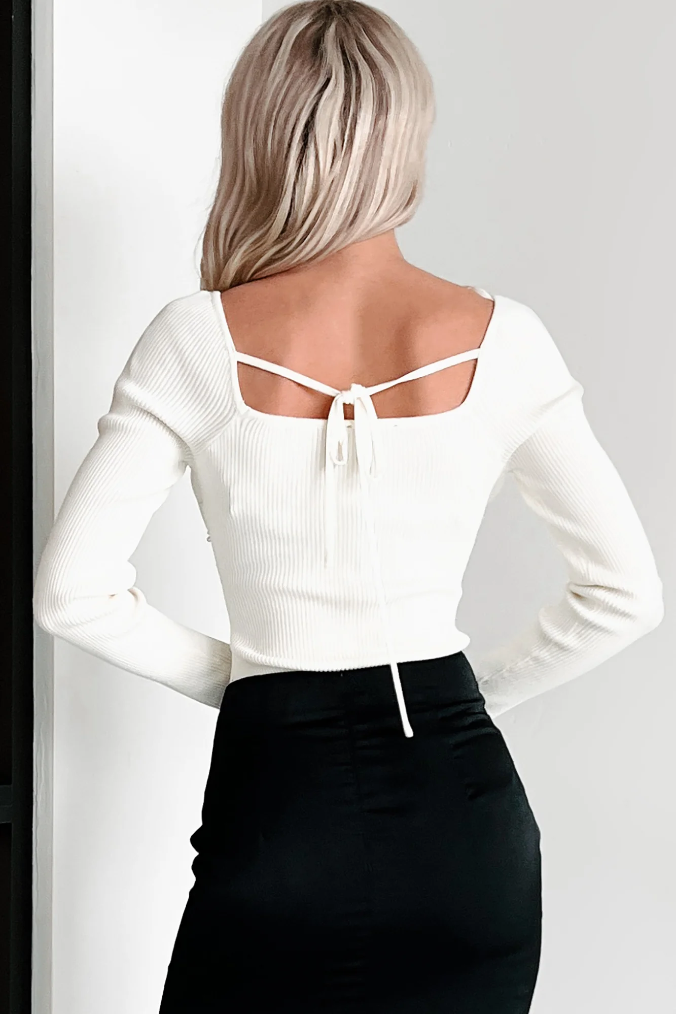 Nayelli Sweater Knit Pearl Detail Bodysuit (Ivory) - Image 3
