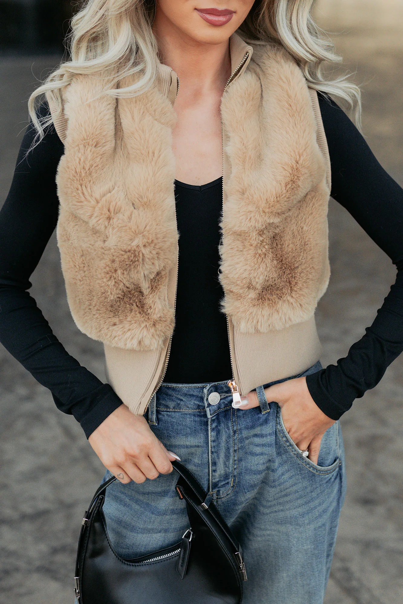 Needing You Near Faux Fur Zip-Up Vest (Khaki) - Image 6
