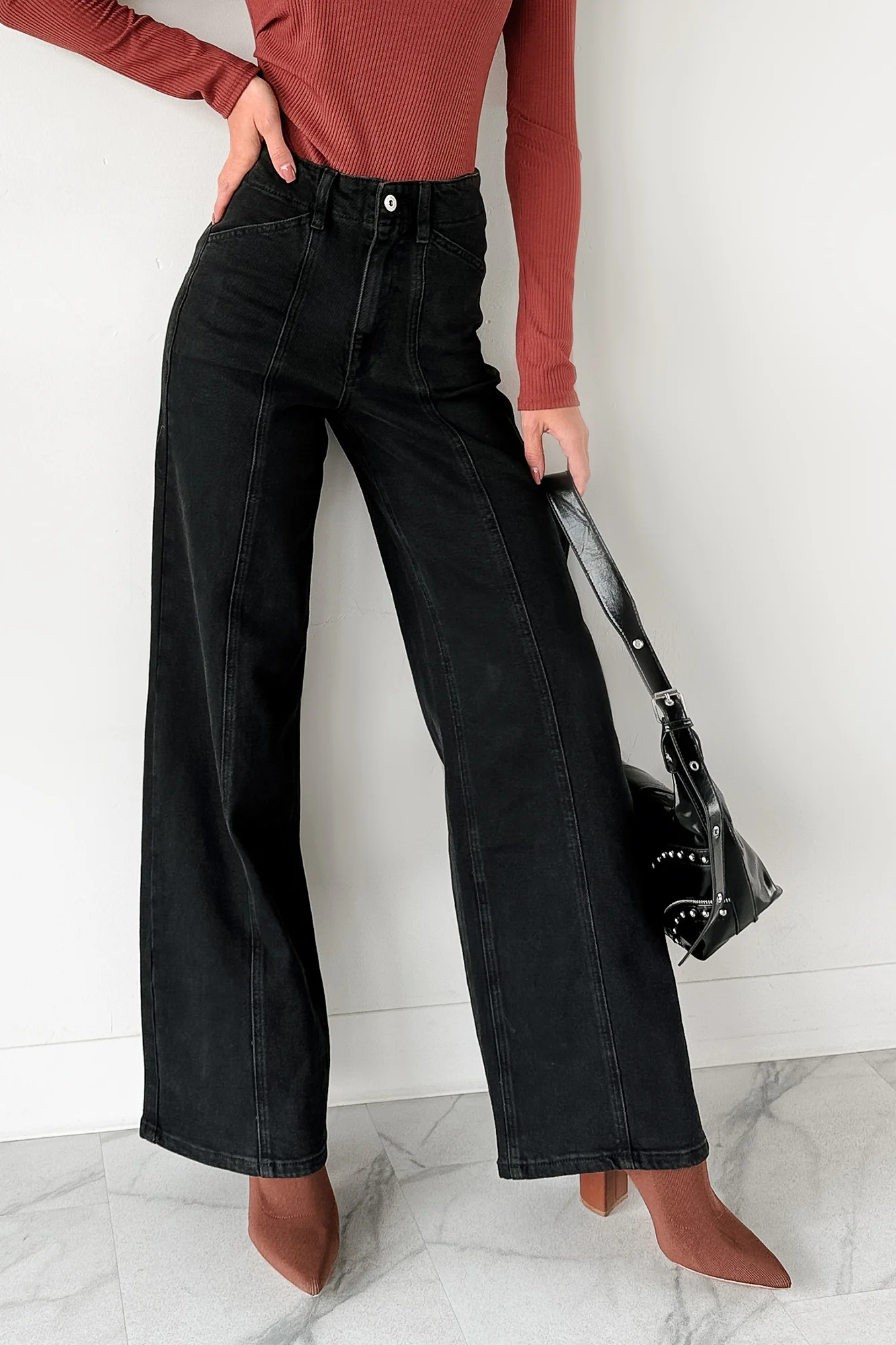 Nelson High Rise Wide Leg Mica Denim Jeans (Black) - Image 3